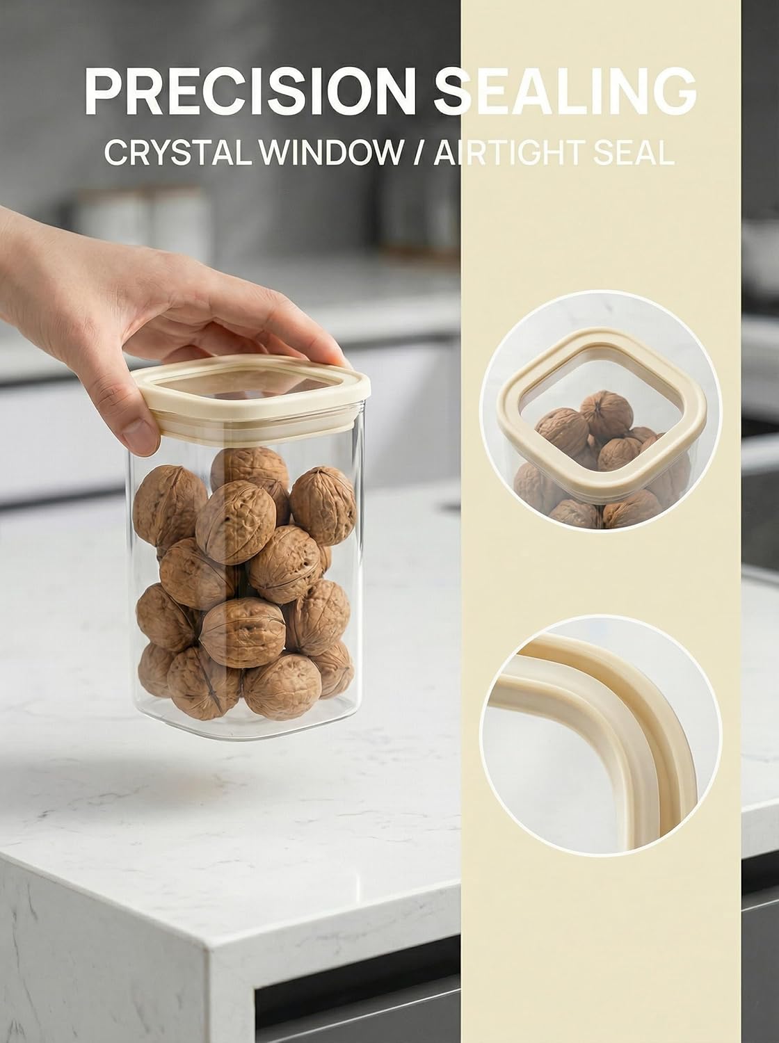 8pcs Square Glass Pantry Storage Jars with Clear Airtight Lids (1.22Qt/1.67Qt)