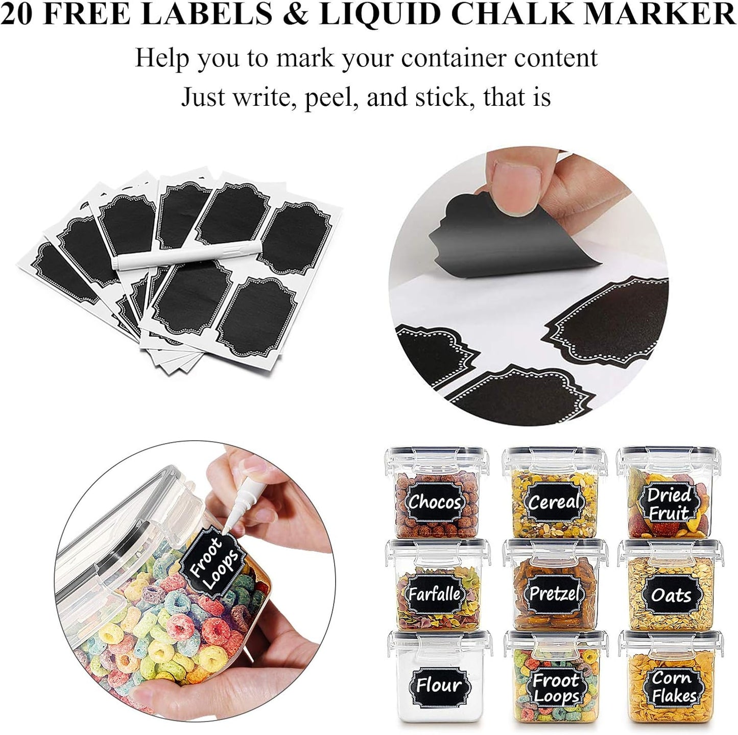 Cereal & Dry Food Storage Container Set of 16 [0.8L /3.38 Cups] for Sugar