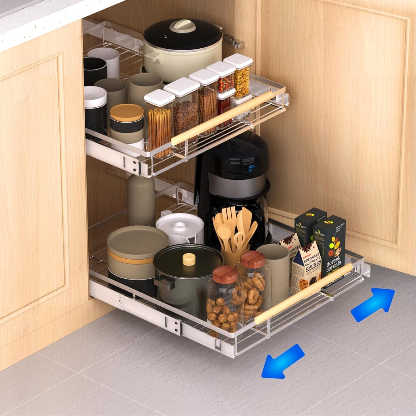 Pull Out Drawer Cabinet Organizer, Expandable Slide Out Storage Shelves - Heavy Duty