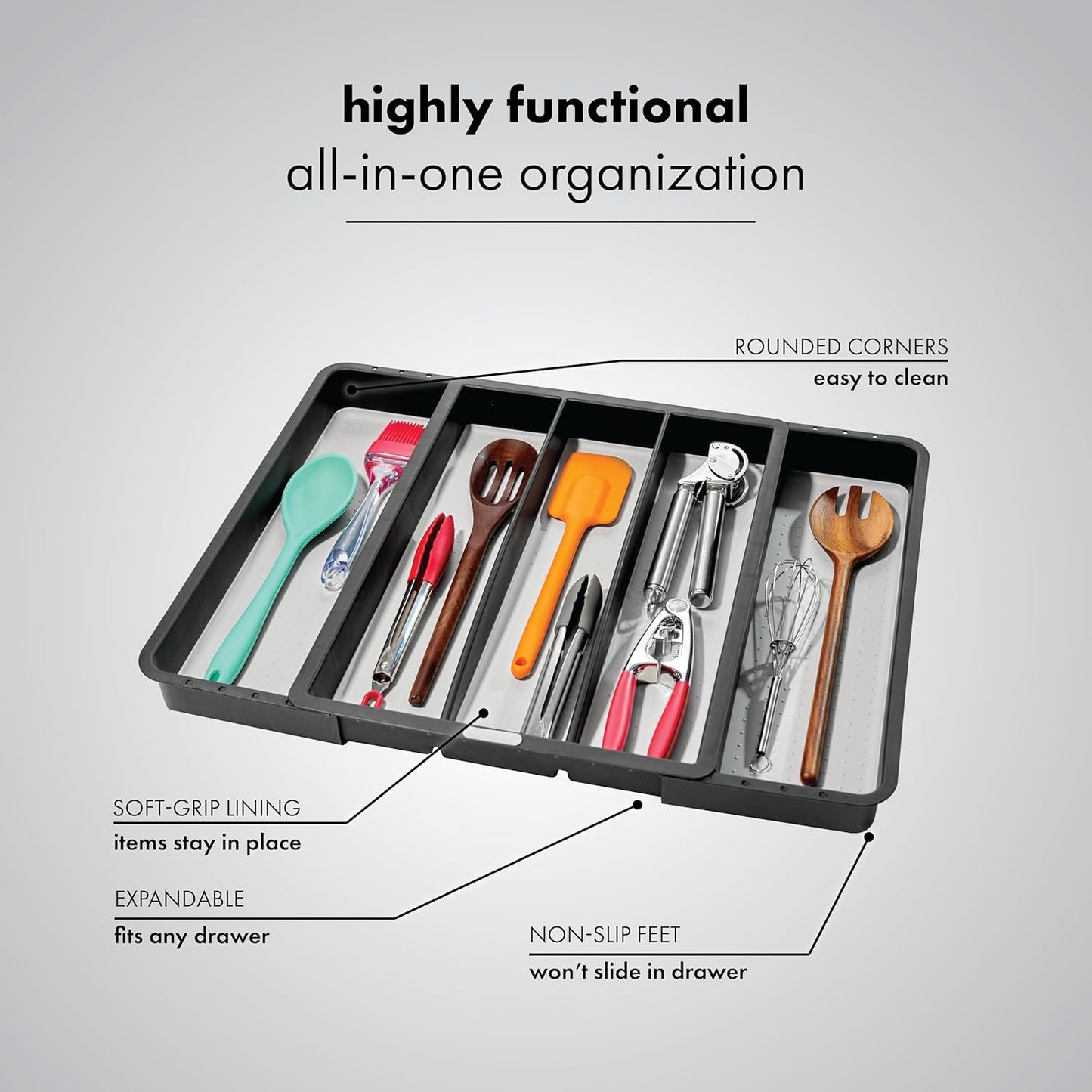 Expandable Utensil Tray, 8 Compartment Organizer for Forks, Knives & Spoons