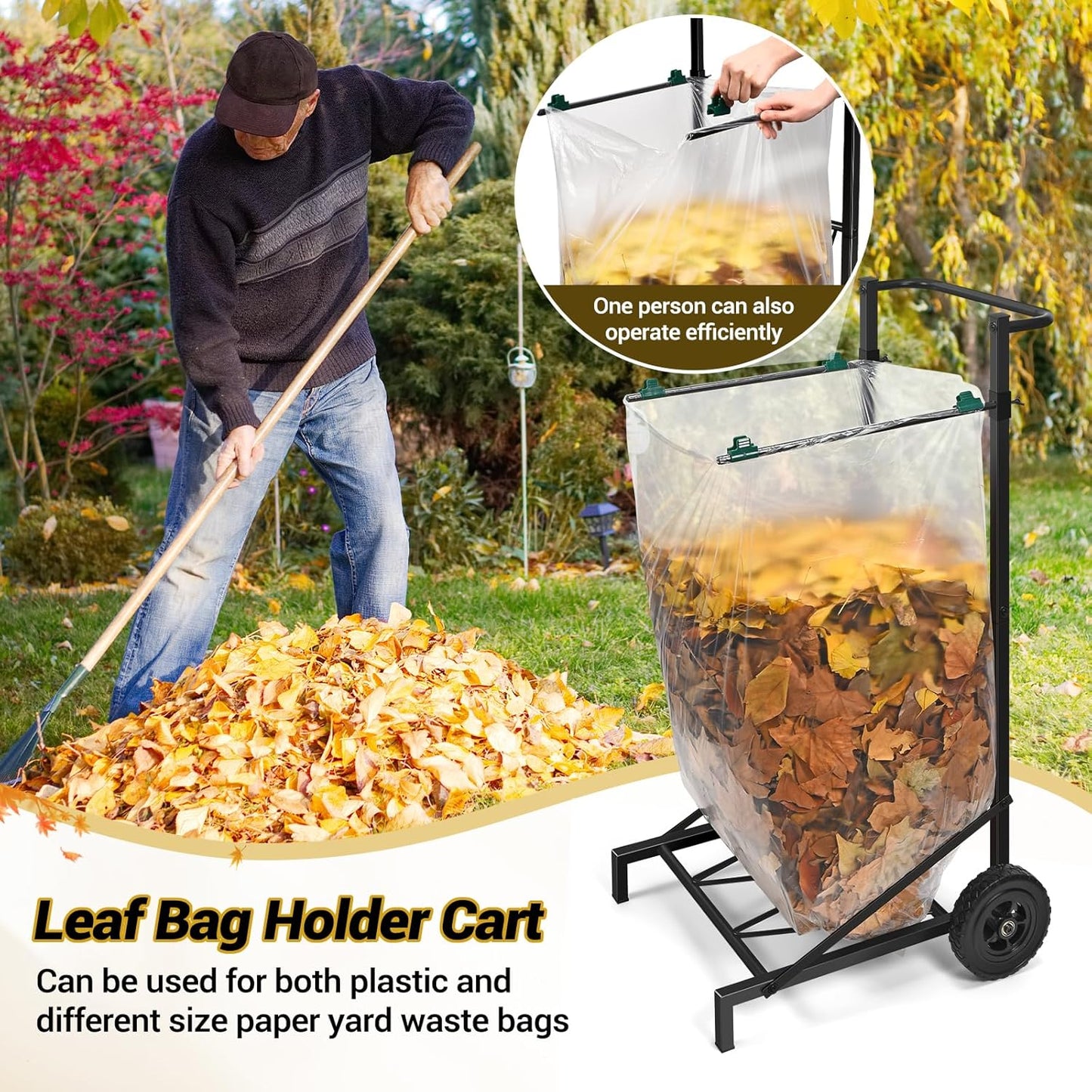 Trash Bag Holder, Adjustable Metal Leaf Bag Holder from 30-45 Gallon Capacity