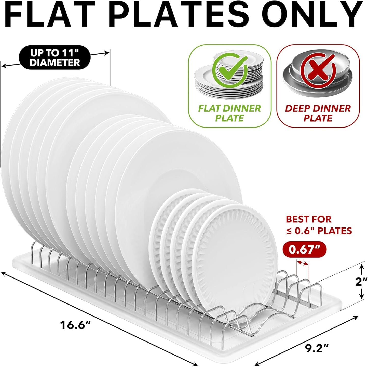 Stainless Steel Plate Drying Rack with Drainboard, Chrome