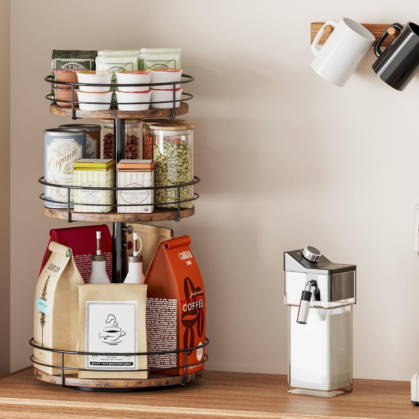 3 Tier Lazy Susan Spice Rack Organizer with Adjustable Height