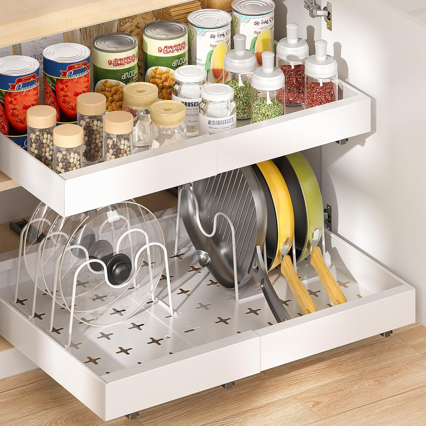16" Deep Pull Out Cabinet Organizer with 6 Dividers