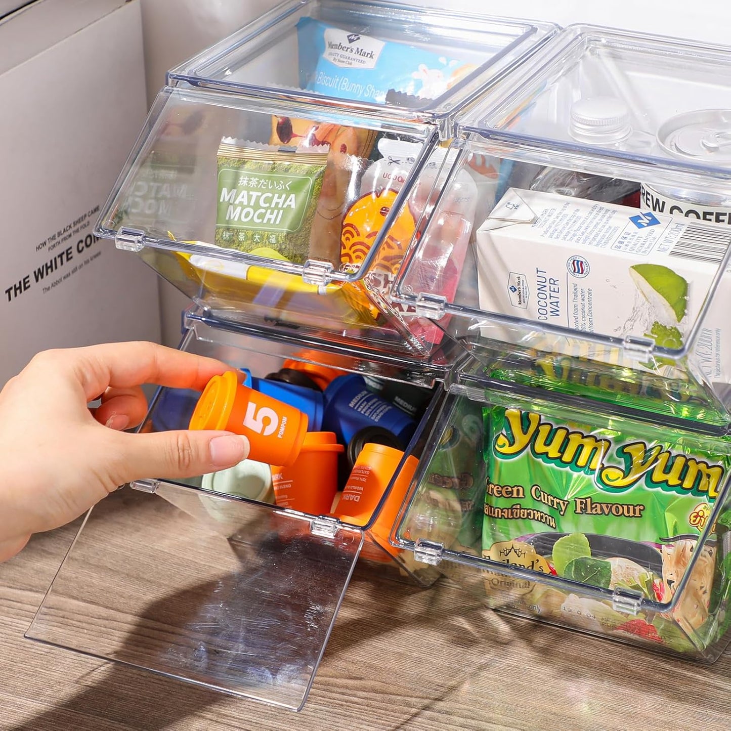 6 Pcs Clear Plastic Storage Bins with Lids Large Stackable Pantry Storage Organizer Bins Kitchen Organization Cabinet Organizers Ideal Containers for Fridge, Kitchen, Cabinets (Clear)