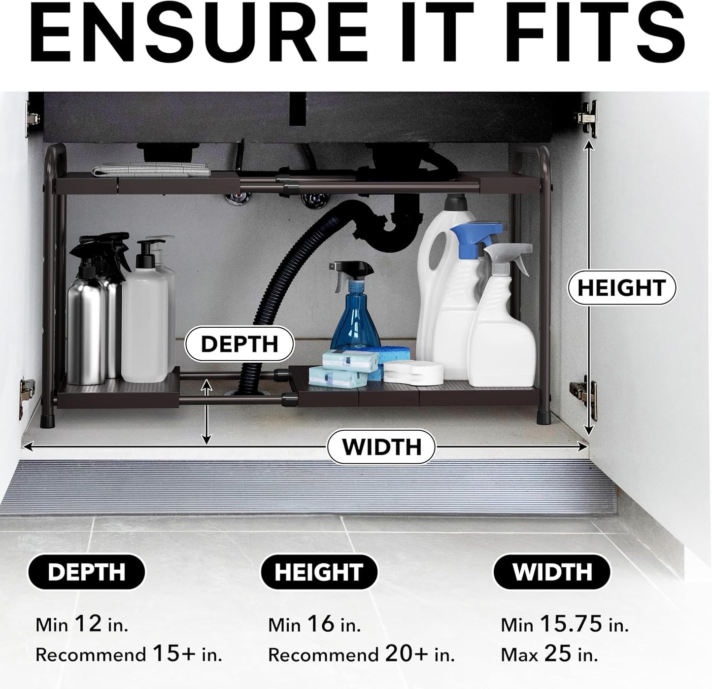 Under Sink 2-Tier Heavy Duty Expandable Rack Organizer