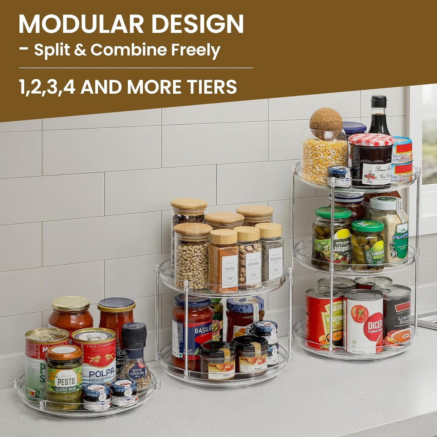2 Set 2 Tier Non-Skid Acrylic Lazy Susan Turntable Organizer - Rotating Spice Rack