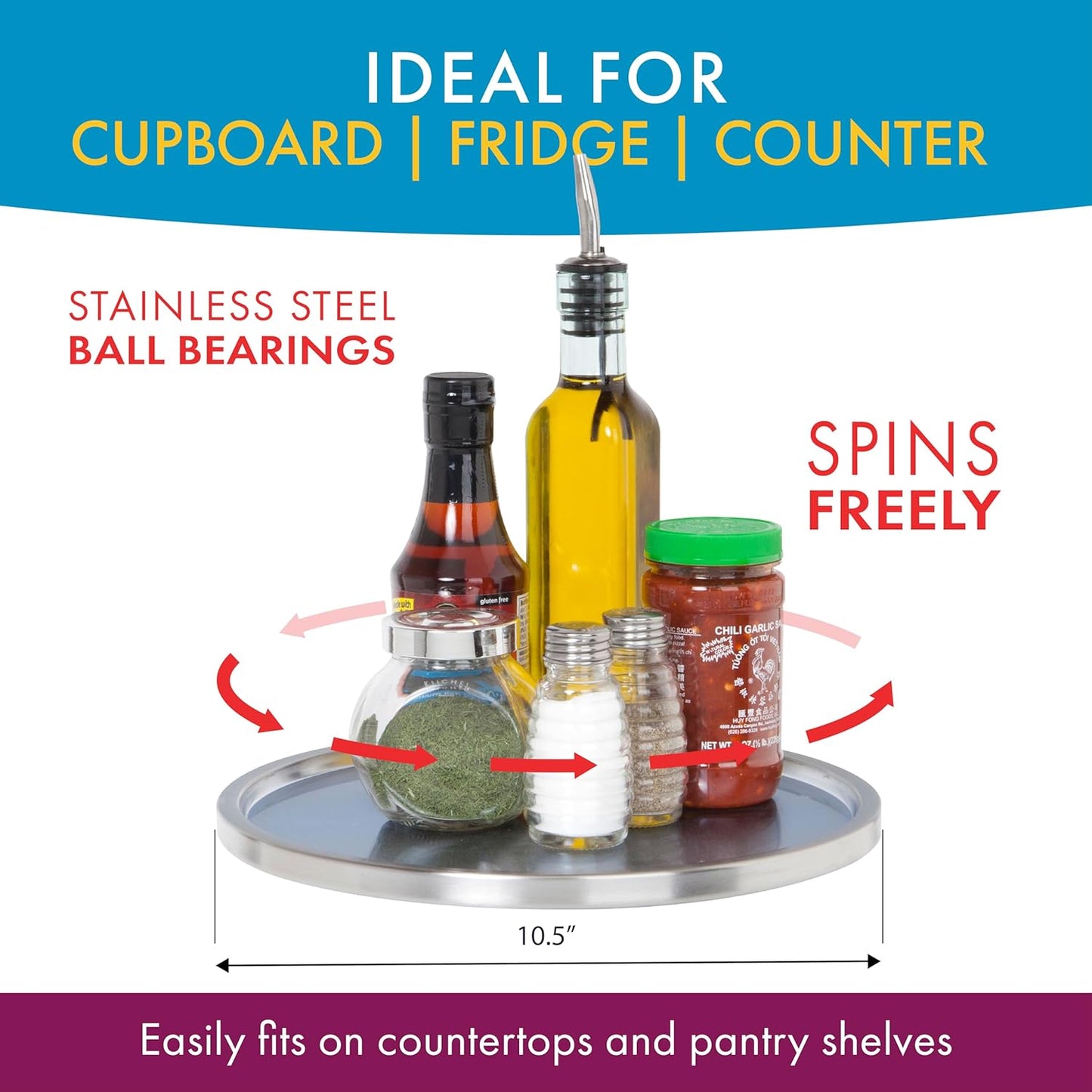 Dial Industries Lazy Susan Stainless Steel Turntable Organizer for Pantry, Cabinet, Countertop