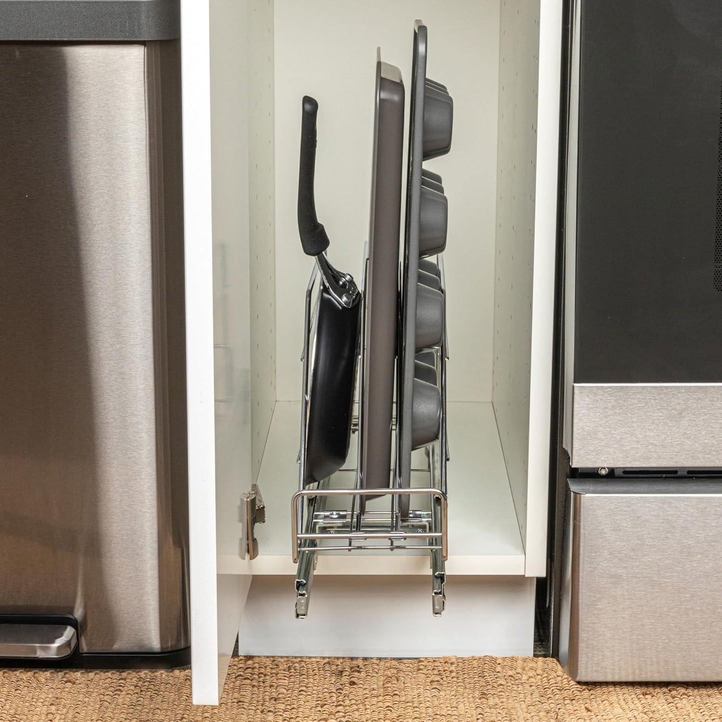 Glidez Multipurpose Chrome-Plated Steel Pull-Out/Slide-Out Storage Organizer for Cookware and Bakeware - Fits Standard Size Cabinet or Shelf, Chrome