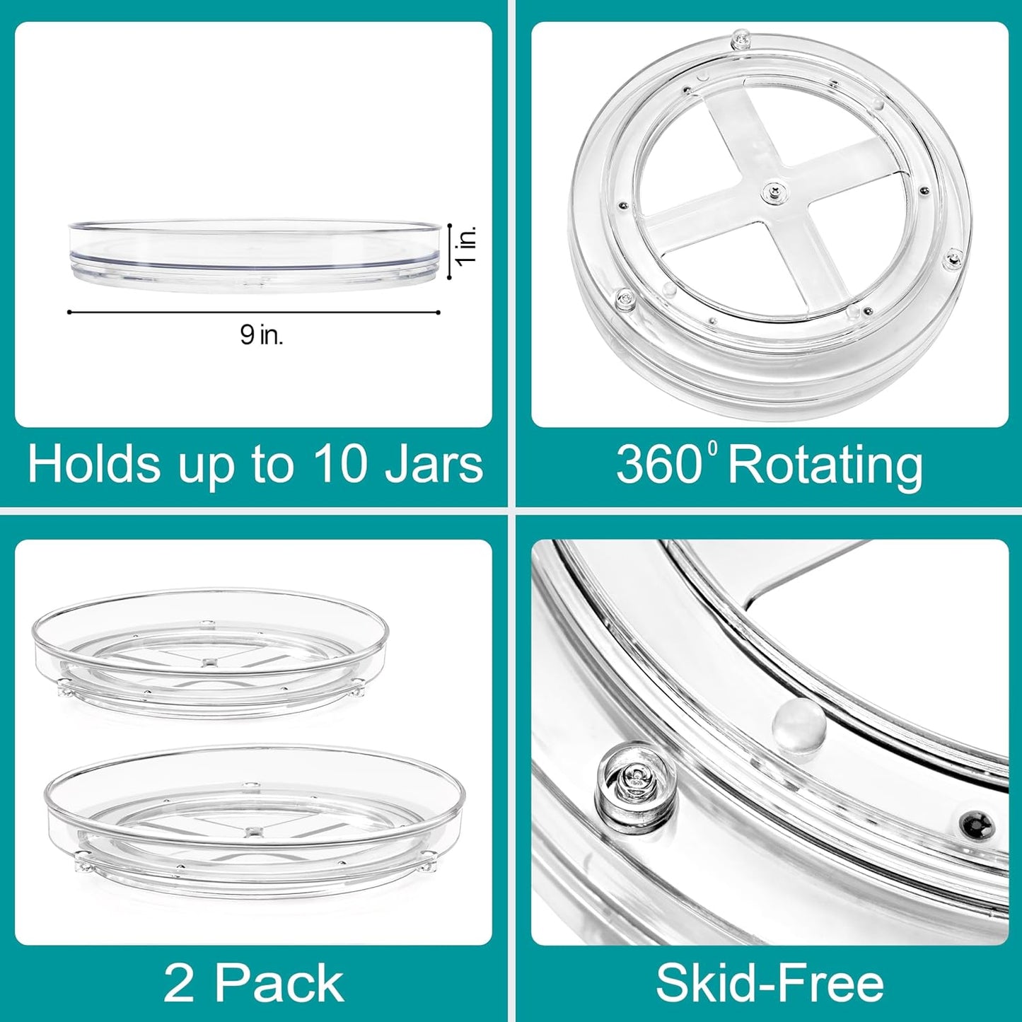 9 Inch Flat Clear Lazy Susan Organizer, Turntable Organizer for Spice Organization for Cabinet