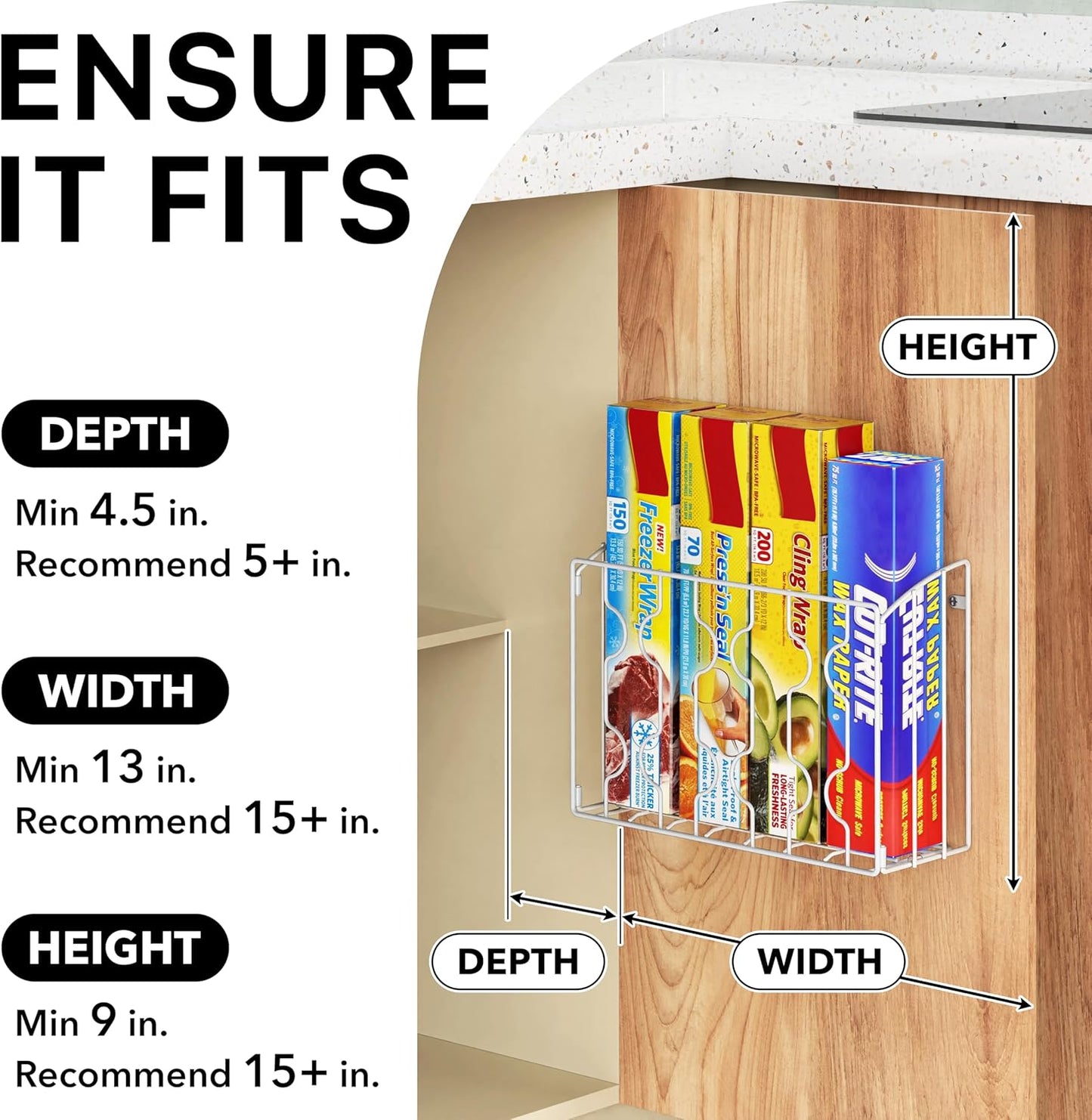Wall Door Mount Kitchen Wrap Organizer Rack, White
