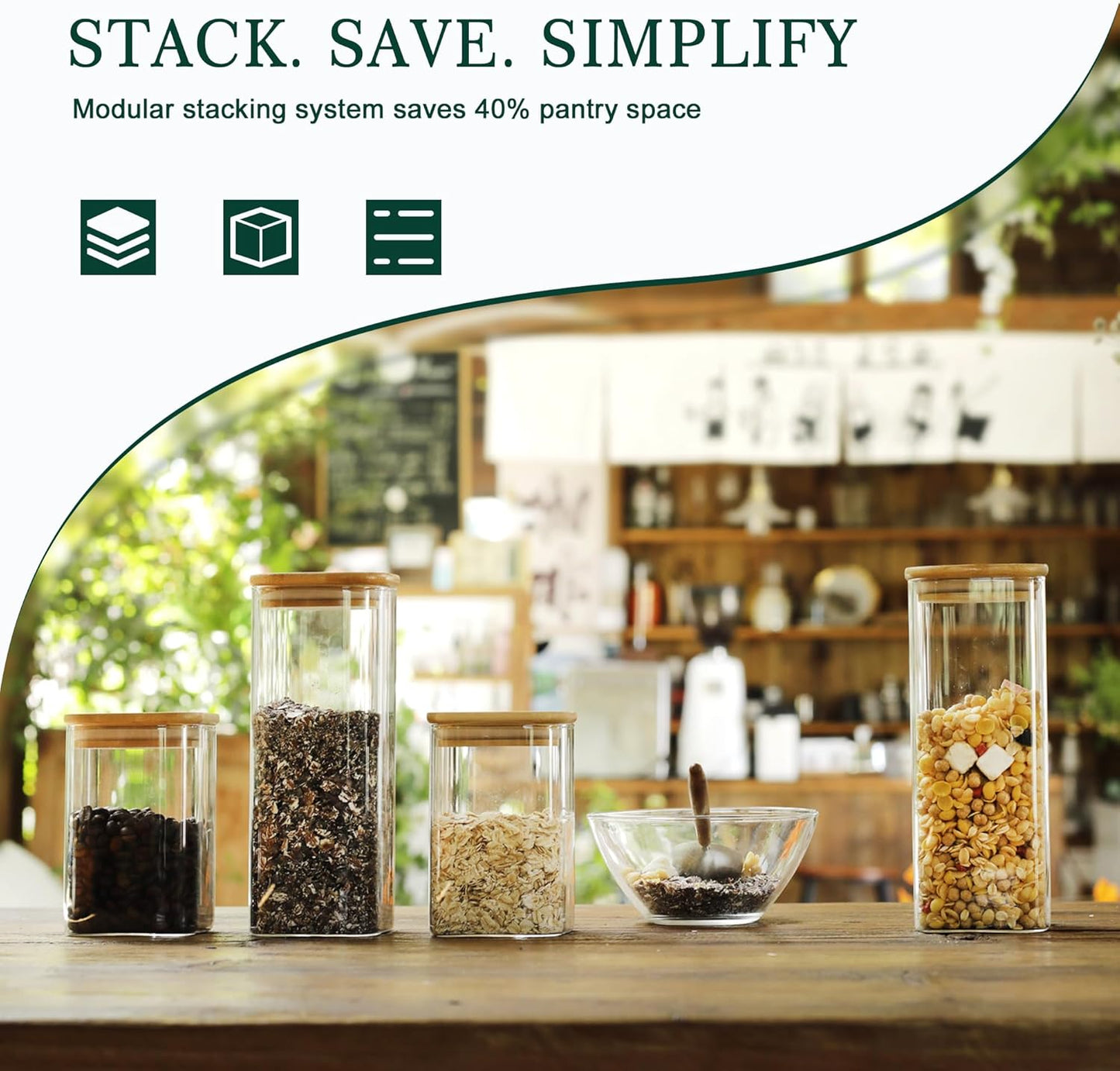 12-Pack Square Glass Storage Jars with Bamboo Lids (0.6Qt/1.06Qt)