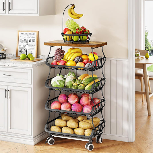 Fruit Basket Kitchen Pantry Organizers and Storage - Wooden Top Table