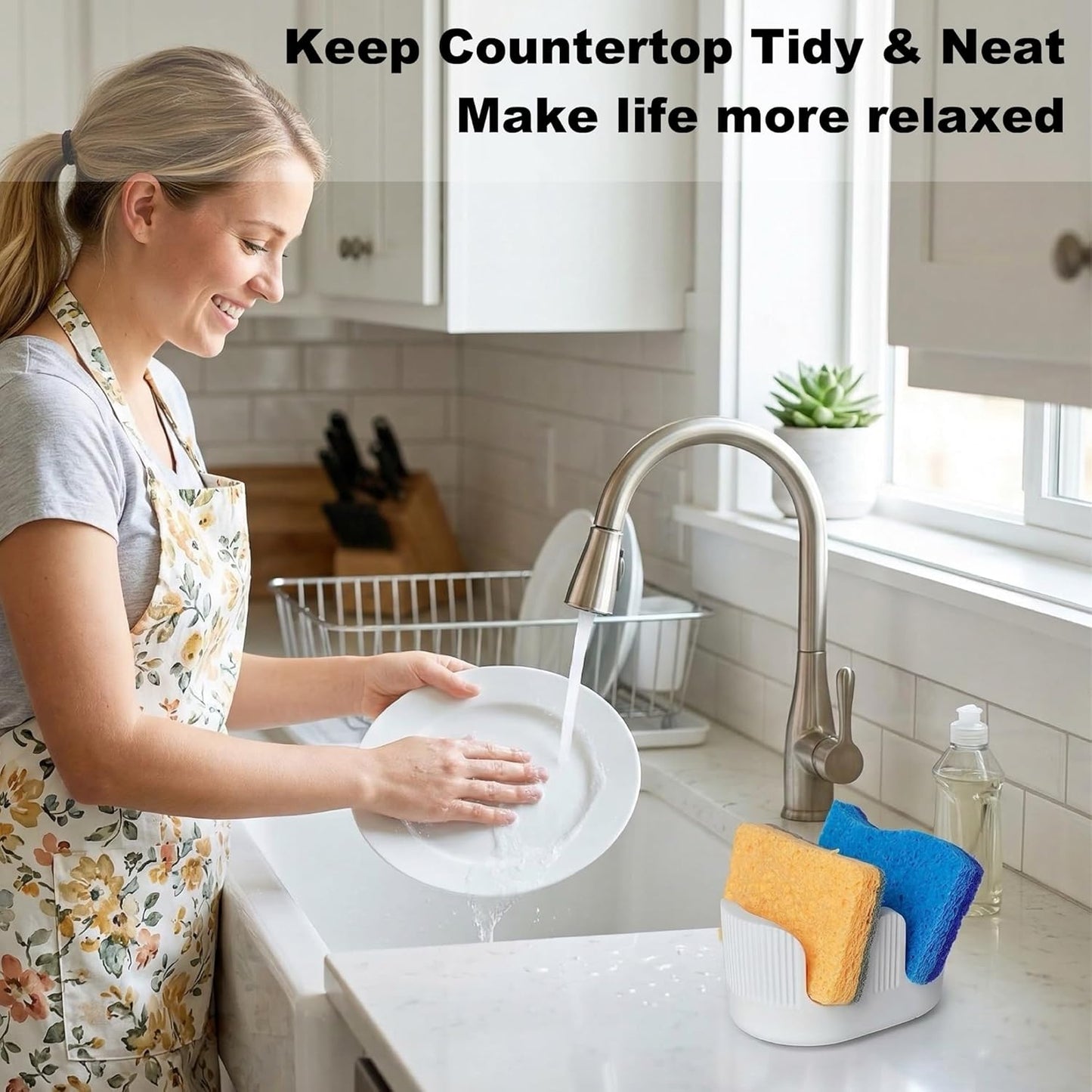 Ultra Absorbent Stone Sponge Holder for Kitchen Sink, 2 Slot Diatomite Dish Brush Sponge Holder