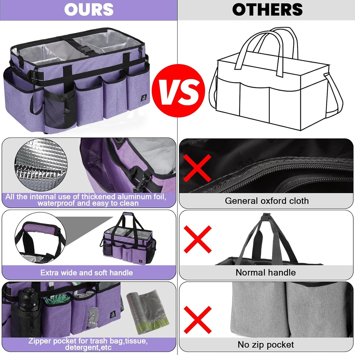 Extra large Cleaning Caddy Bag Built-in Sturdy Support Board