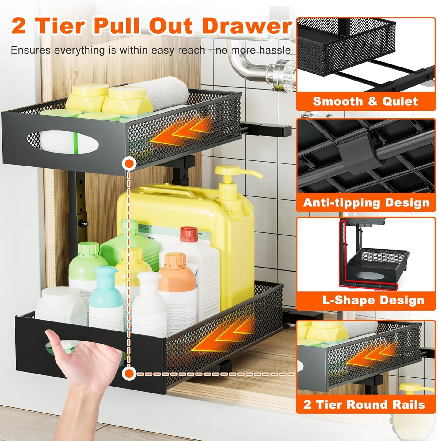 Under Sink Organizer, 2 Packs 2 Tier Under Sink Organizers and Storage