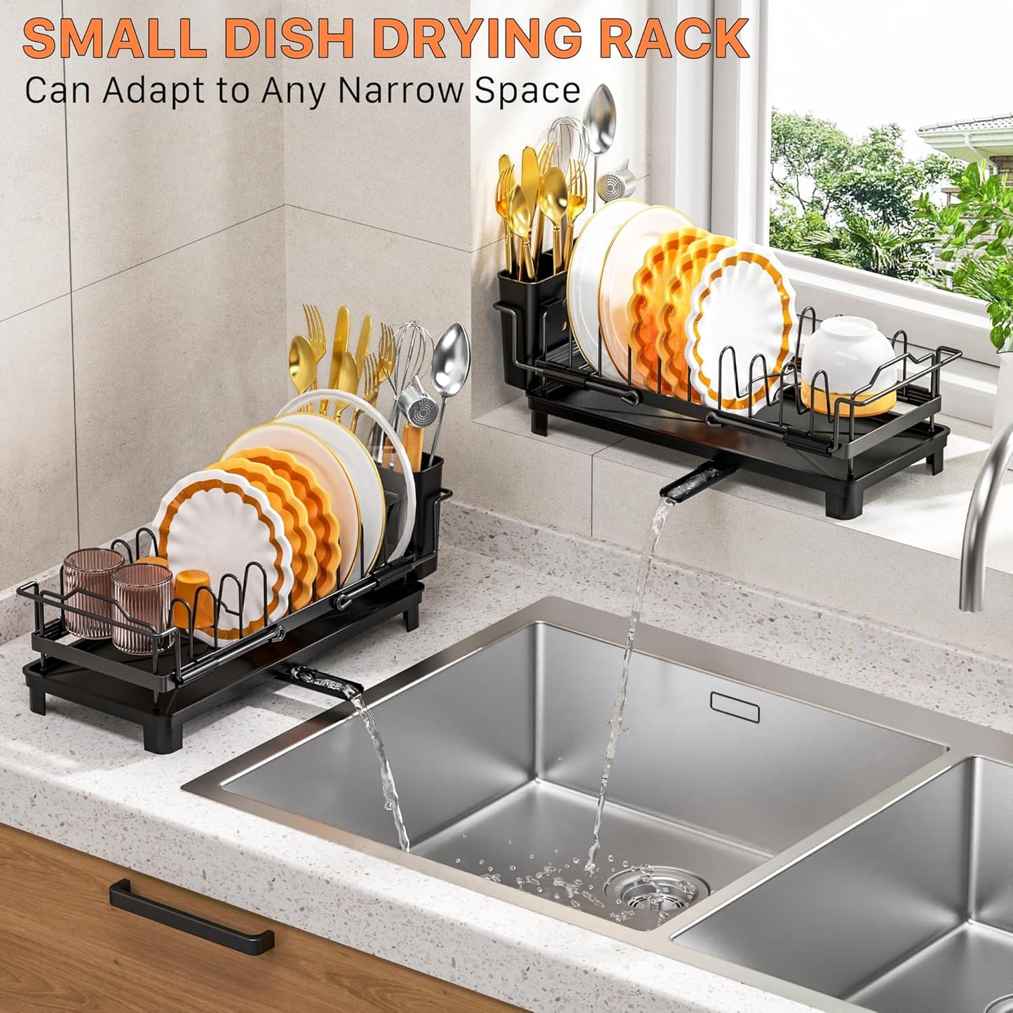 Small Dish Drying Rack - Expandable Sink Dish Drying Rack Over Sinks with Drying Tray