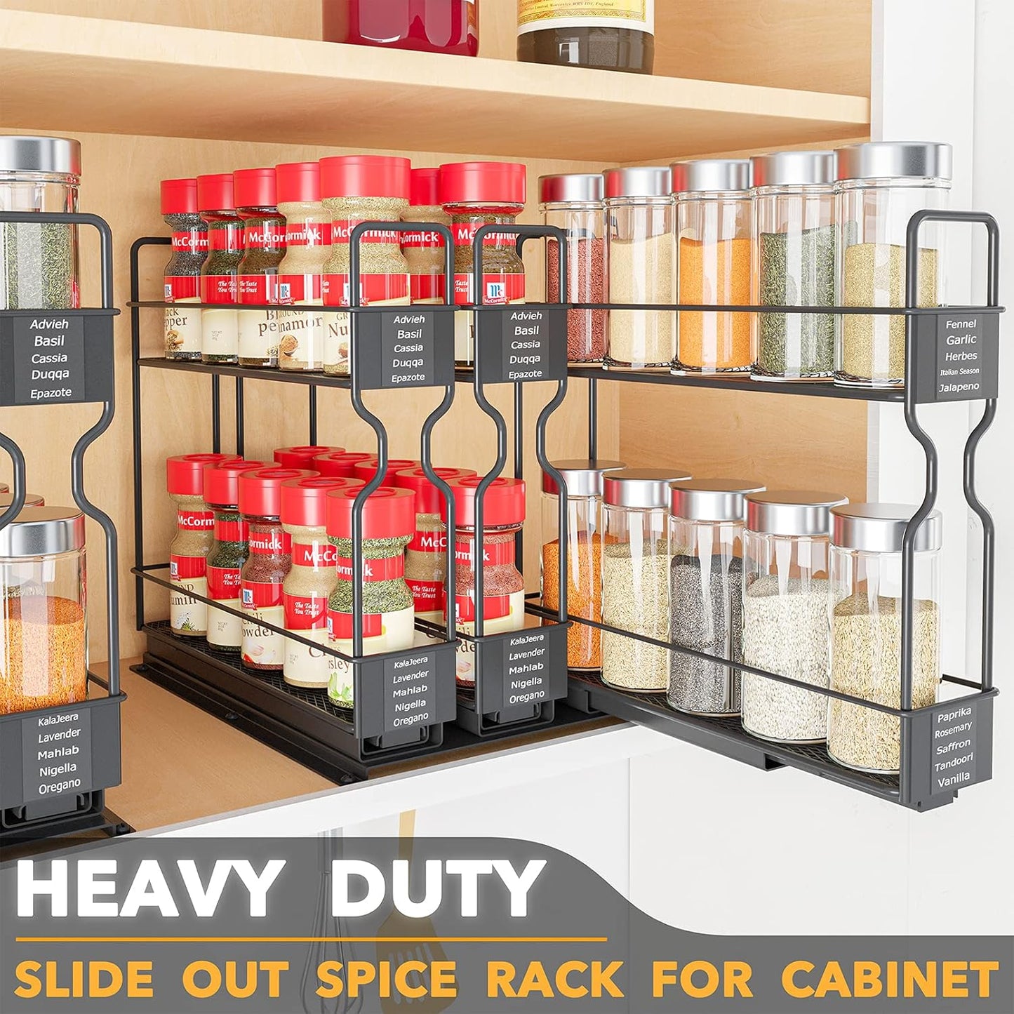 Pull Out Spice Rack Organizer for Cabinet, Heavy Duty Slide Out Seasoning Kitchen Organizer
