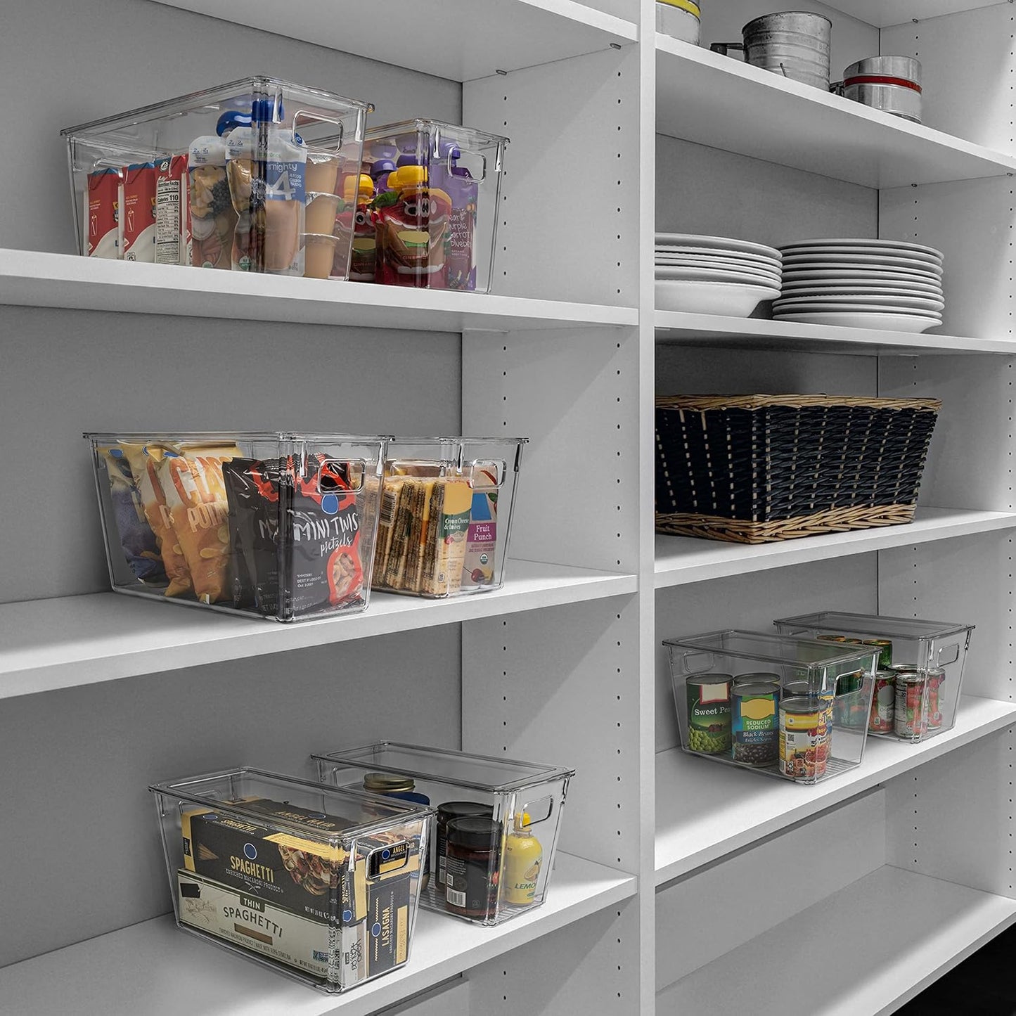 Modern Plastic Storage Bins with Lids – Perfect Kitchen Organization or Pantry Fridge Organizer