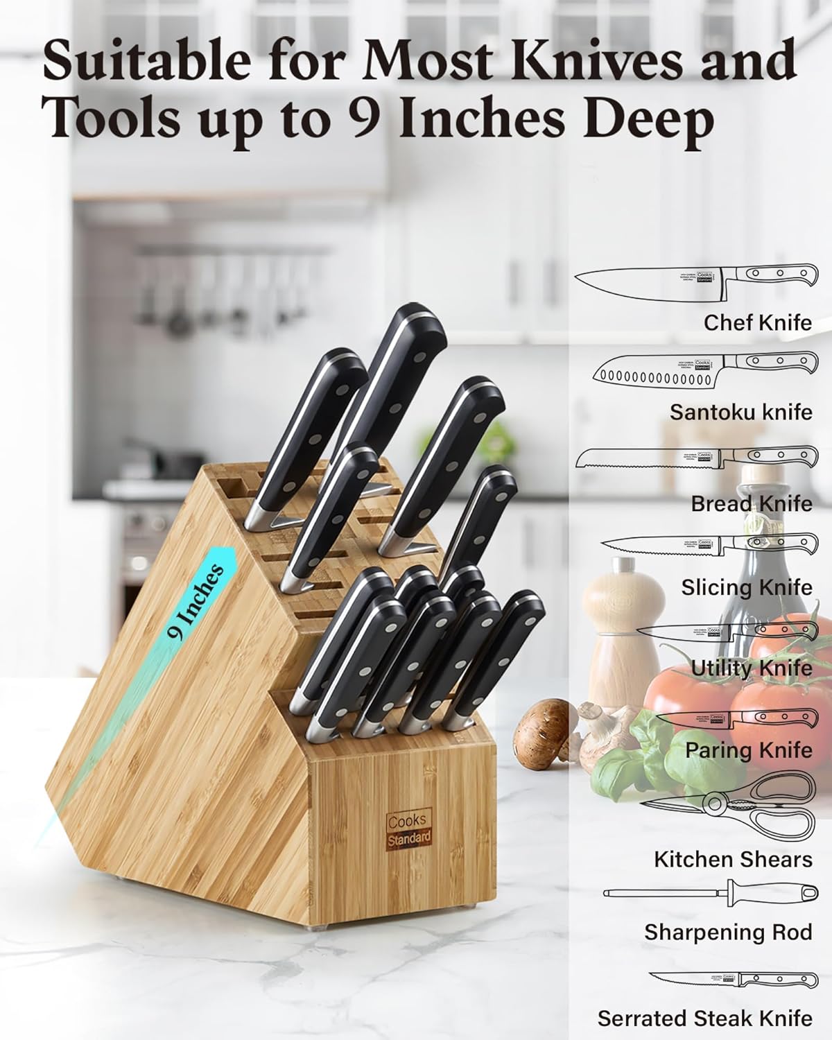 Bamboo Knife Storage Block without Knives