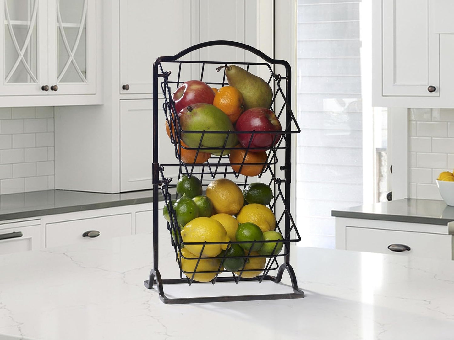 General Store 2-Tier Metal Countertop Fruit Storage Basket, Antique Black