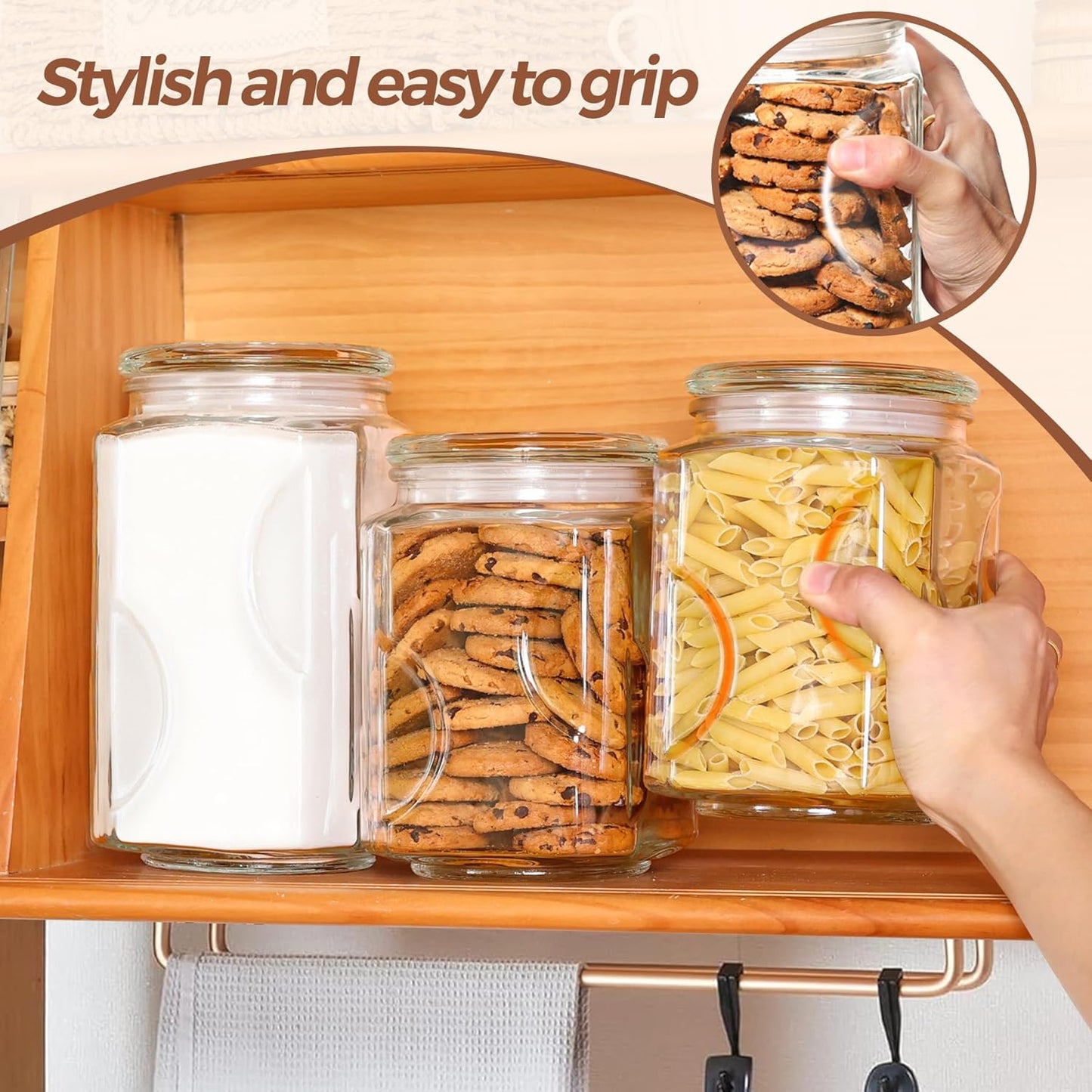 64 oz Glass Jar with Lid, 2 QT Pantry Storage Containers set with Glass Lids
