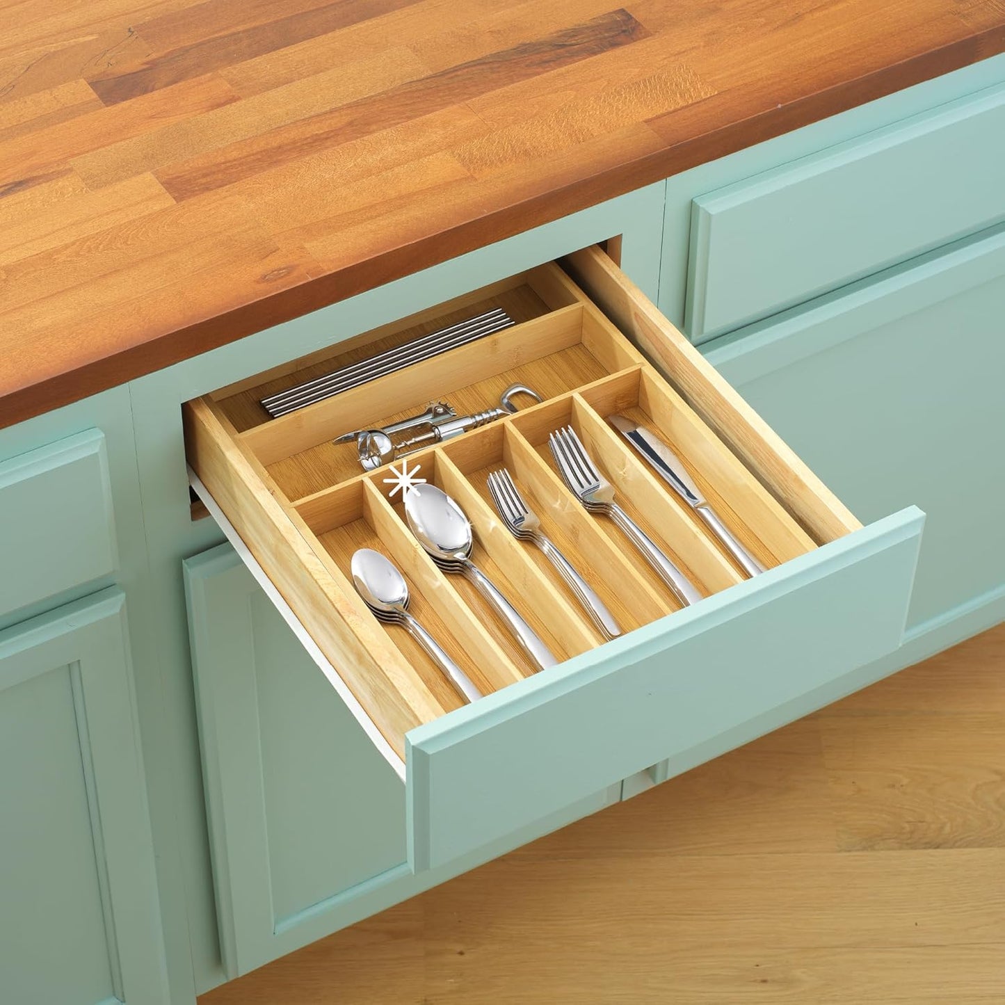 Bamboo Drawer Organizer, 7-Compartment Silverware Organizer, Cutlery and Utensil Organizer