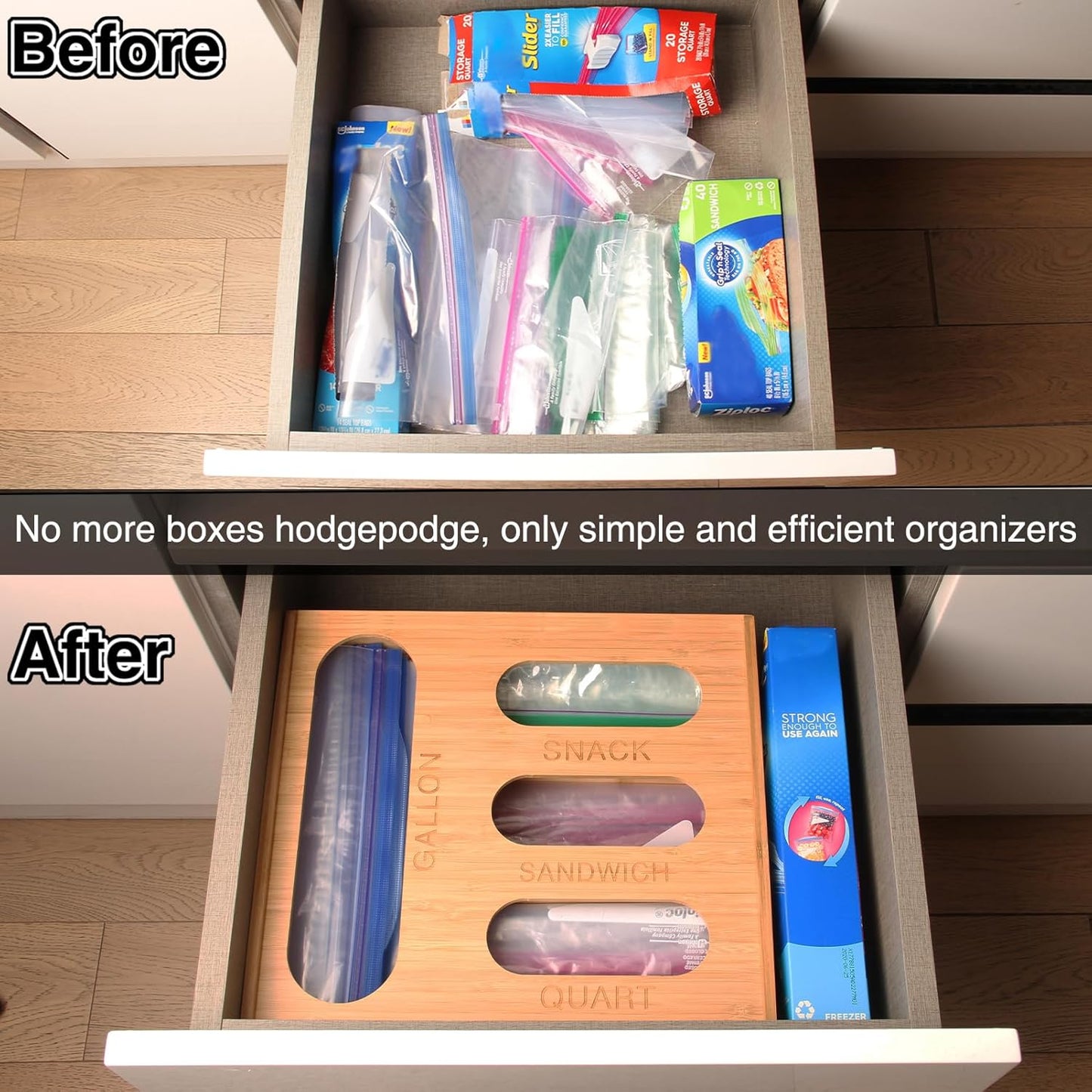 Baggie Organizer for Drawer Compatible with Ziplock Food Storage Bag