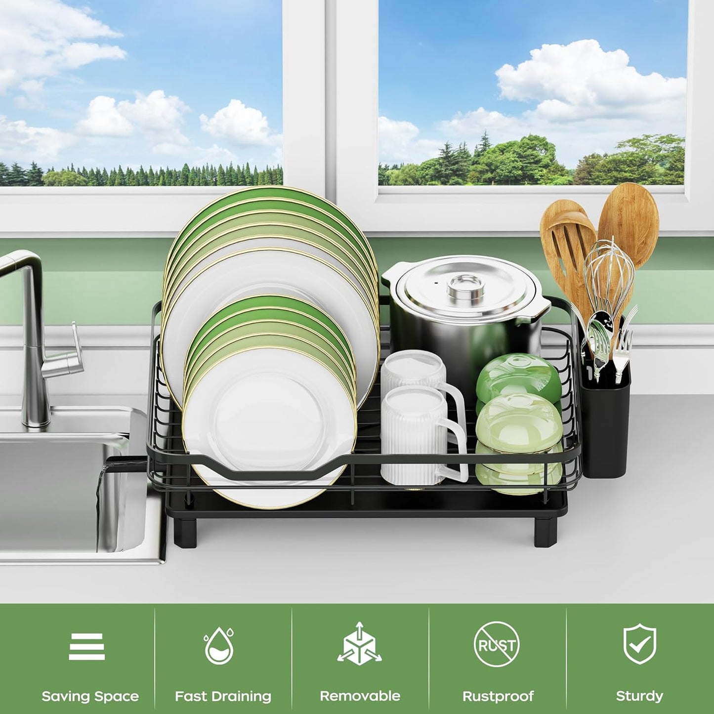 Dish Drying Rack, Stainless Steel Rustproof Dish Rack for Kitchen Counter