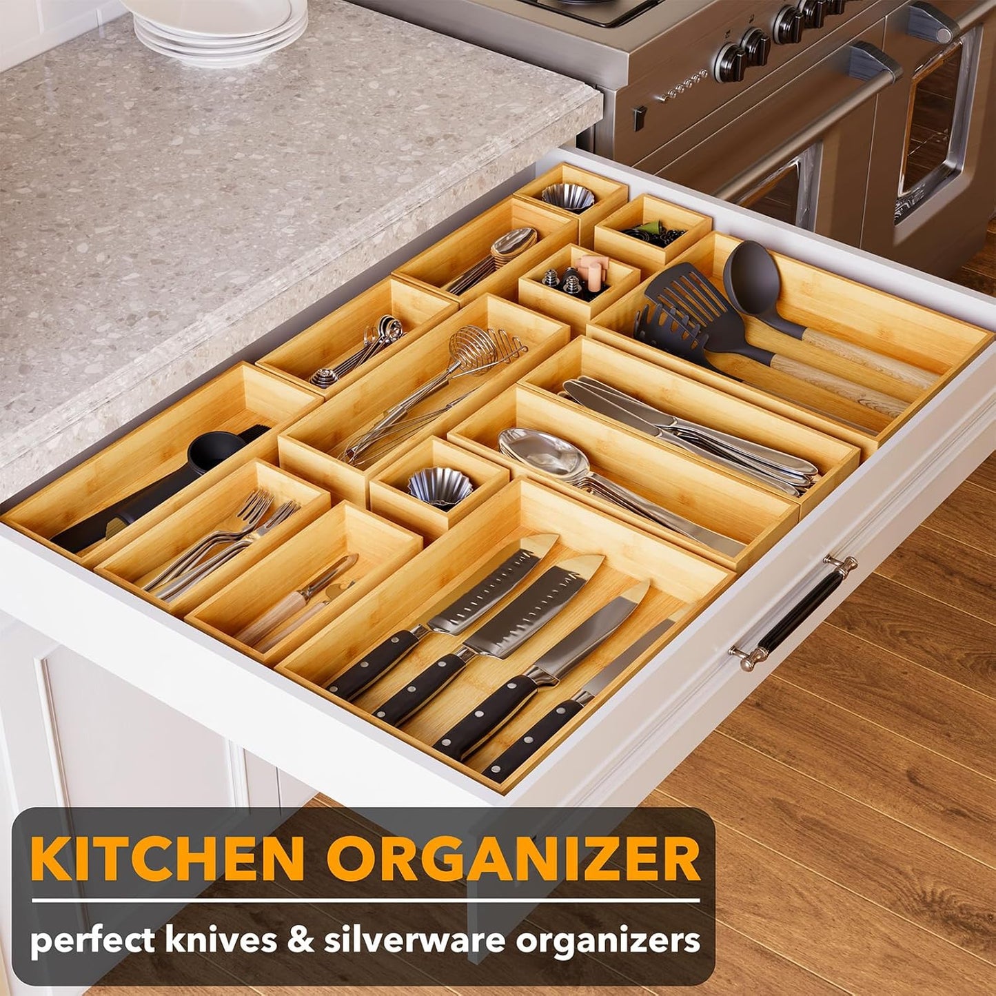 21-Piece Bamboo Drawer Organizer Storage Boxes Set