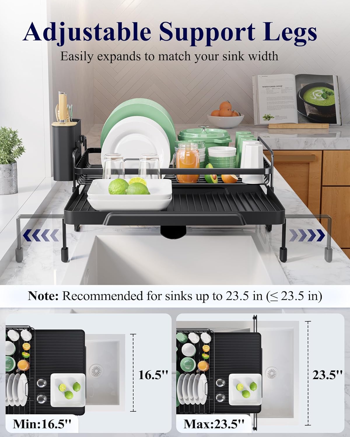 Extendable Dish Drying Rack - Adjustable Length 12.8"–21.0"