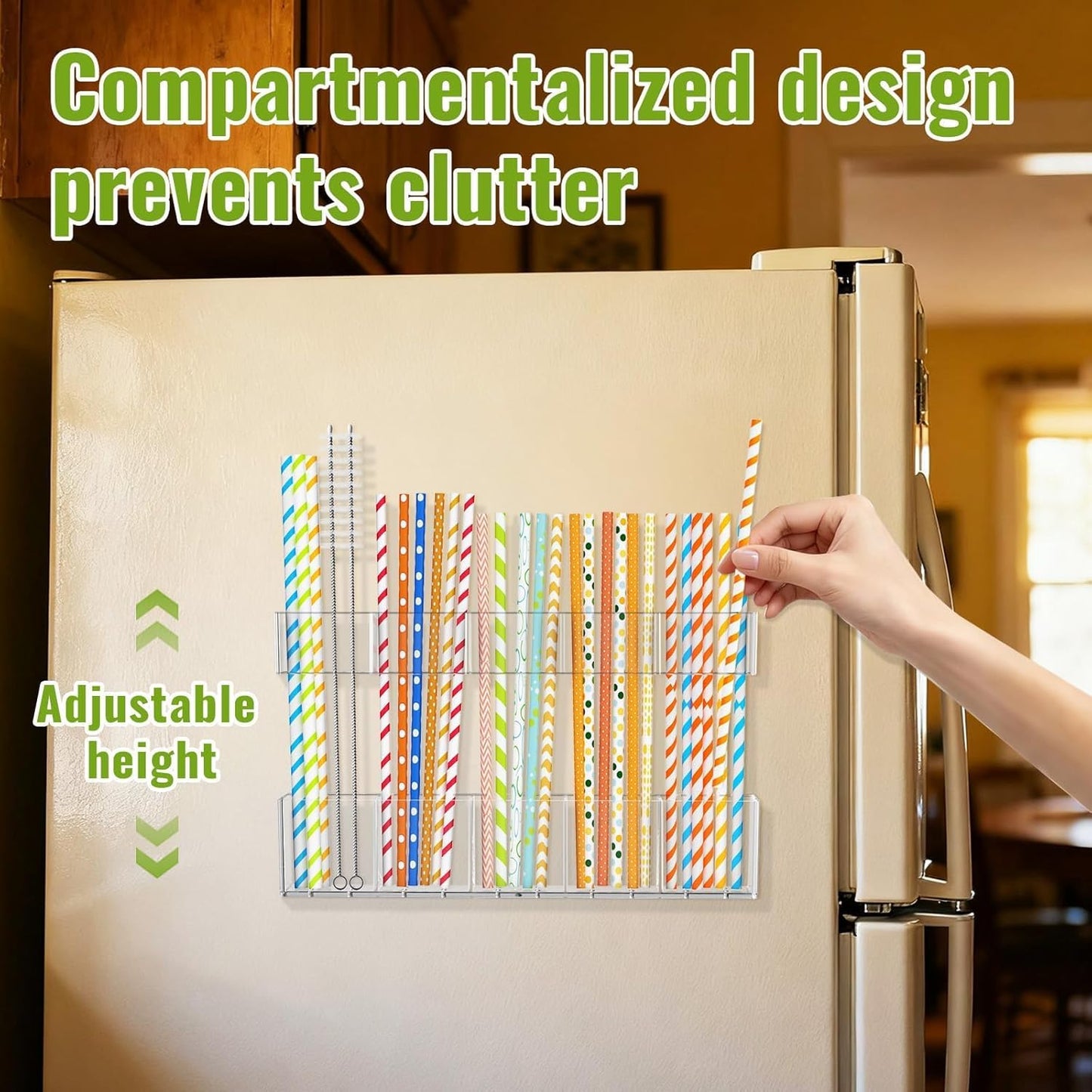 9.5” Large Acrylic Straw Holder for Cabinet Door-Reusable Tumbler Straw Organizer with Ultra Sticky Adhesive Tape ,Plastic Kitchen Accessories Container for Inside Cupboard Door (Transparent)