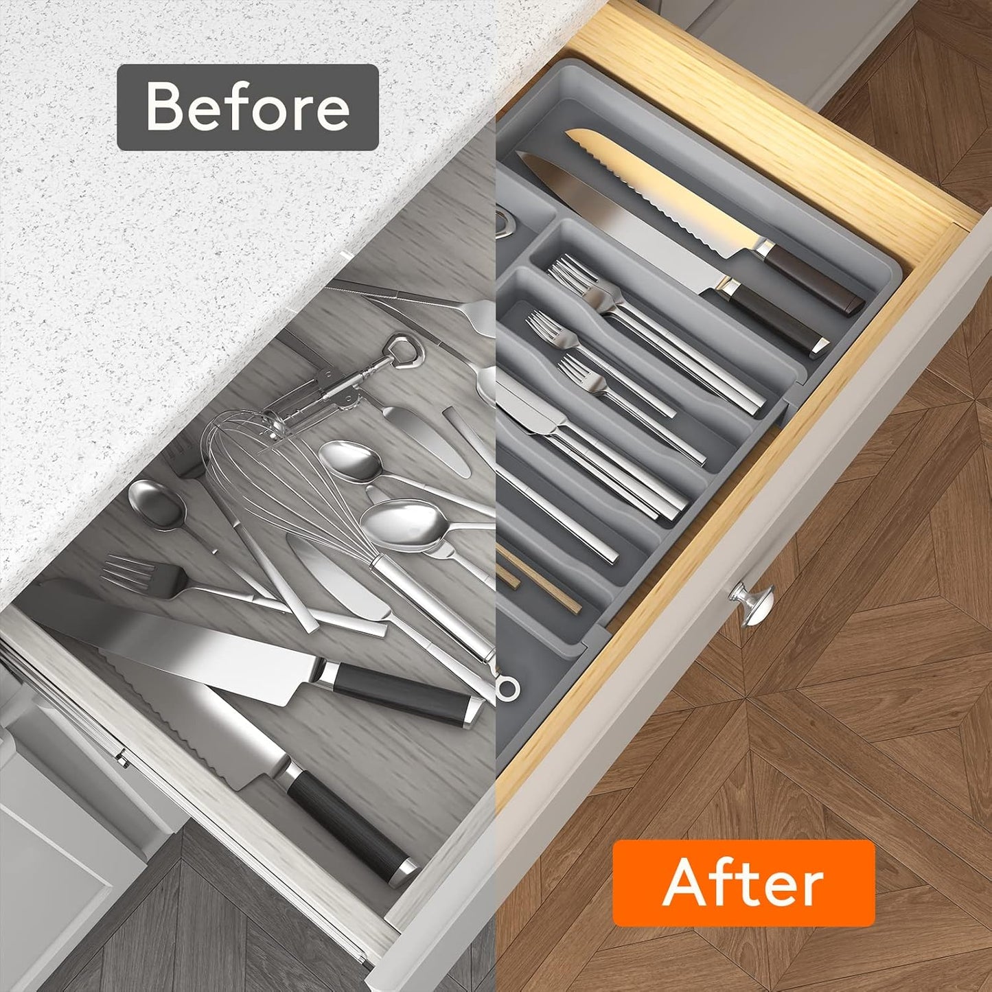 Silverware Drawer Organizer, Expandable Utensil Tray for Kitchen