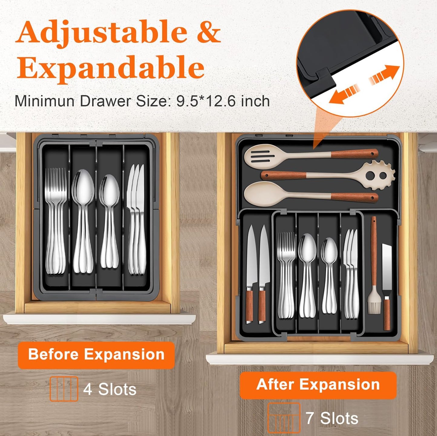 Silverware Organizer - Expandable Kitchen Drawer Organizer, Utensil Drawer Organizer