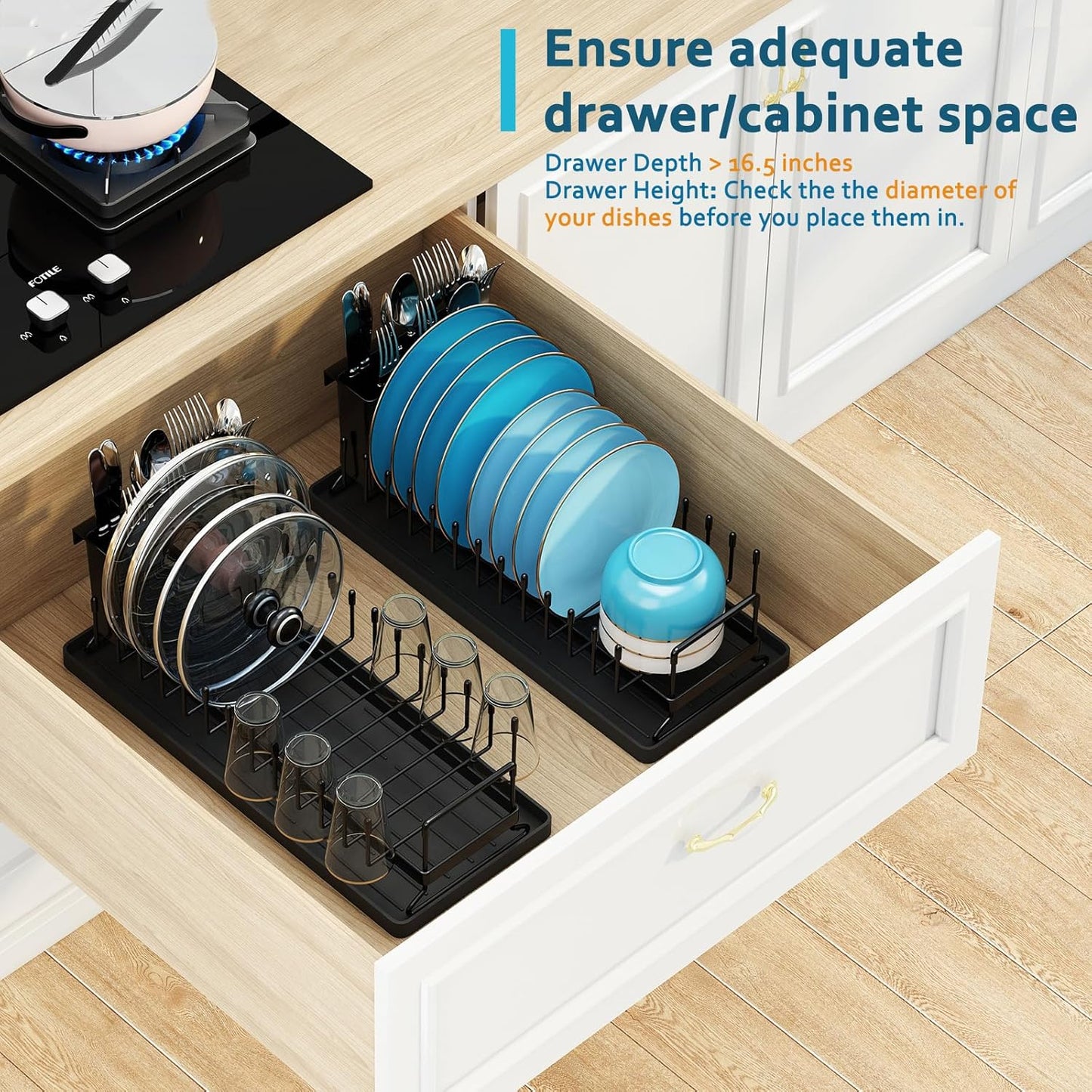Small Dish Drying Rack - Compact Dish Rack for Kitchen Counter with Silicone Dish Drying Mat