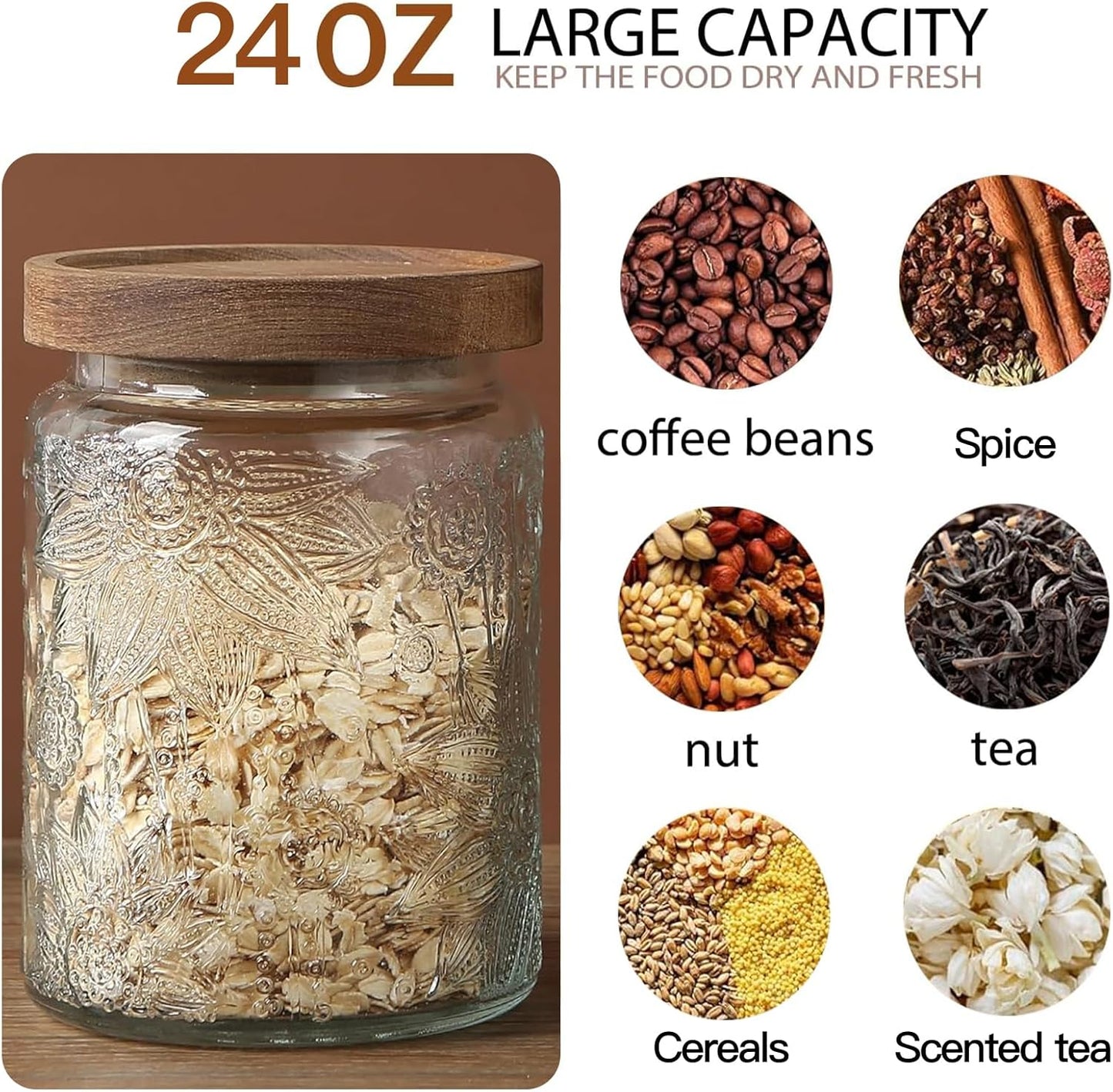 24 OZ Airtight Glass Storage Jar with Bamboo Lid