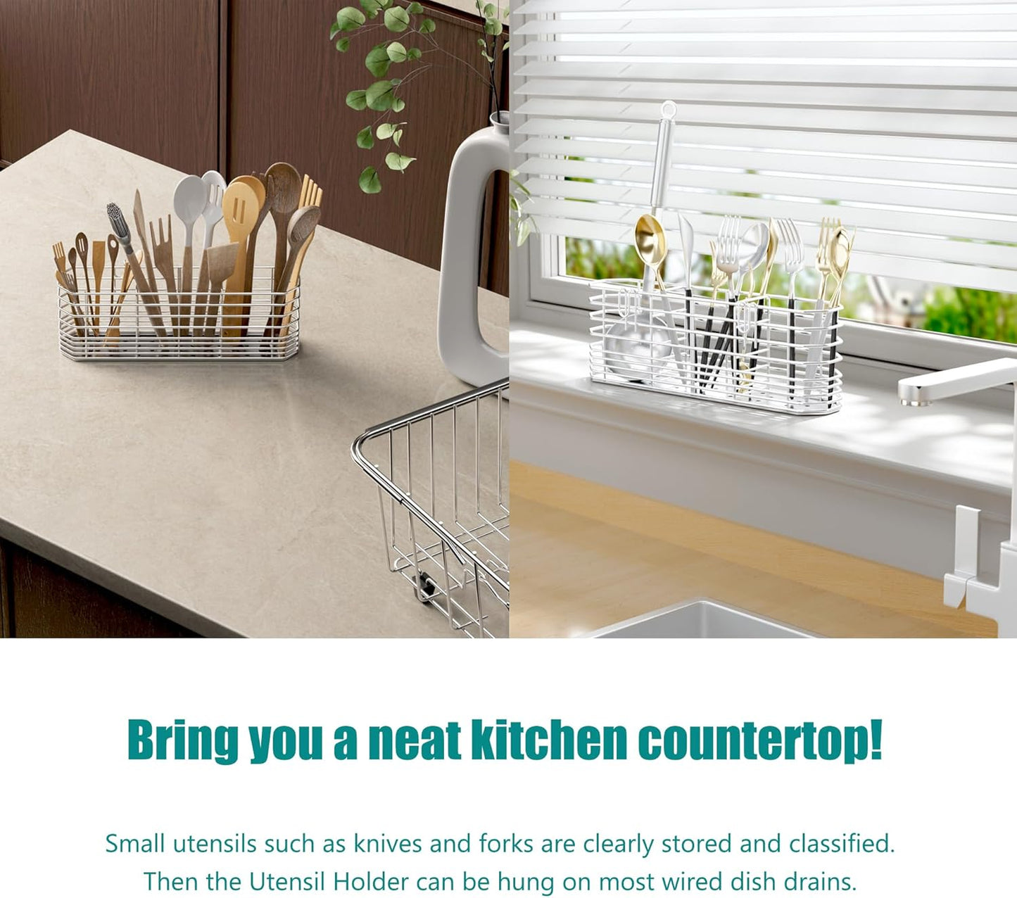 304 Stainless Steel Utensil Holder, Dish Drying Rack, kitchen Utensil Organizer
