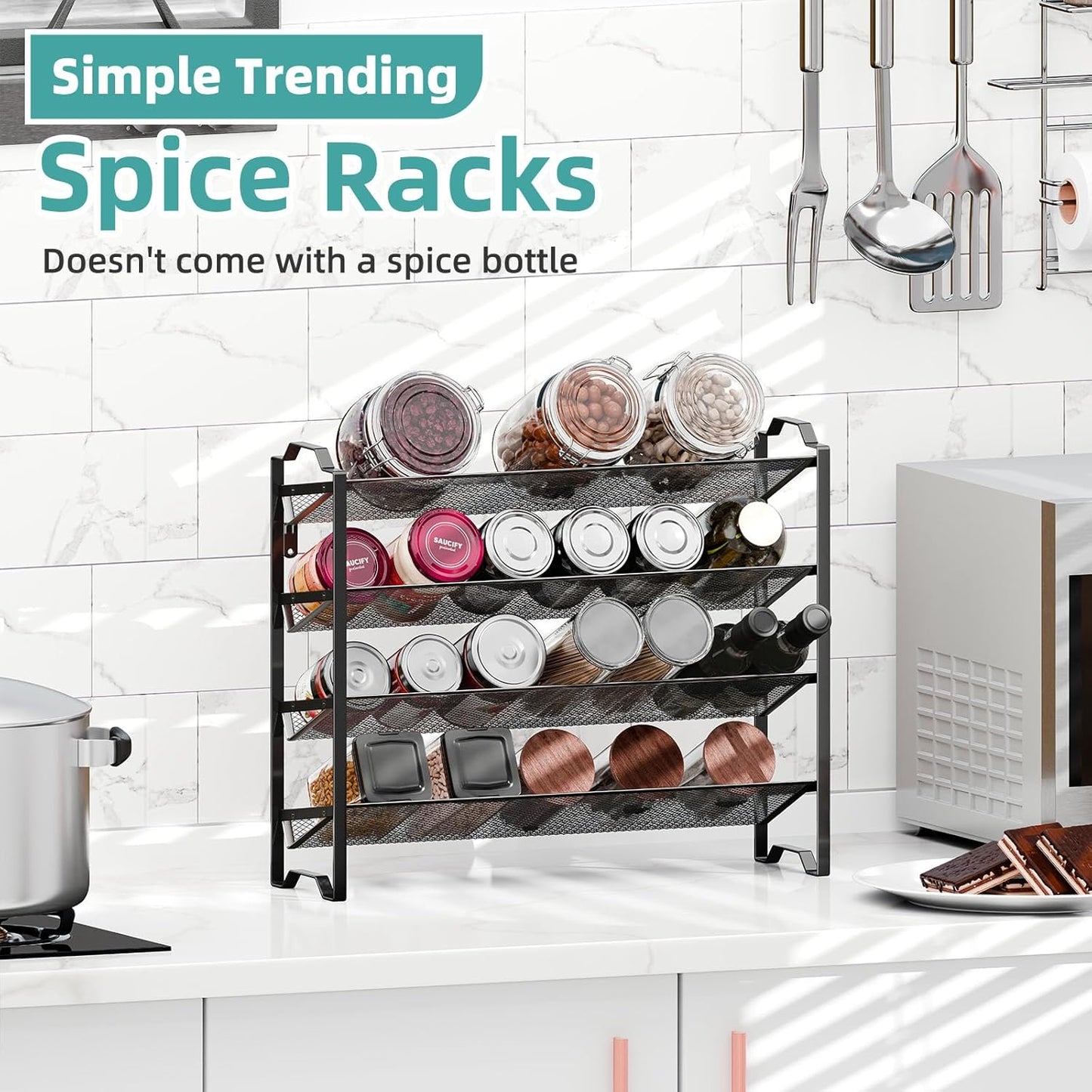 2 Pack 4 Tier Spice Rack Organizer,Stackable Kitchen Counter Shelves,for Cabinet,Countertop,Pantry
