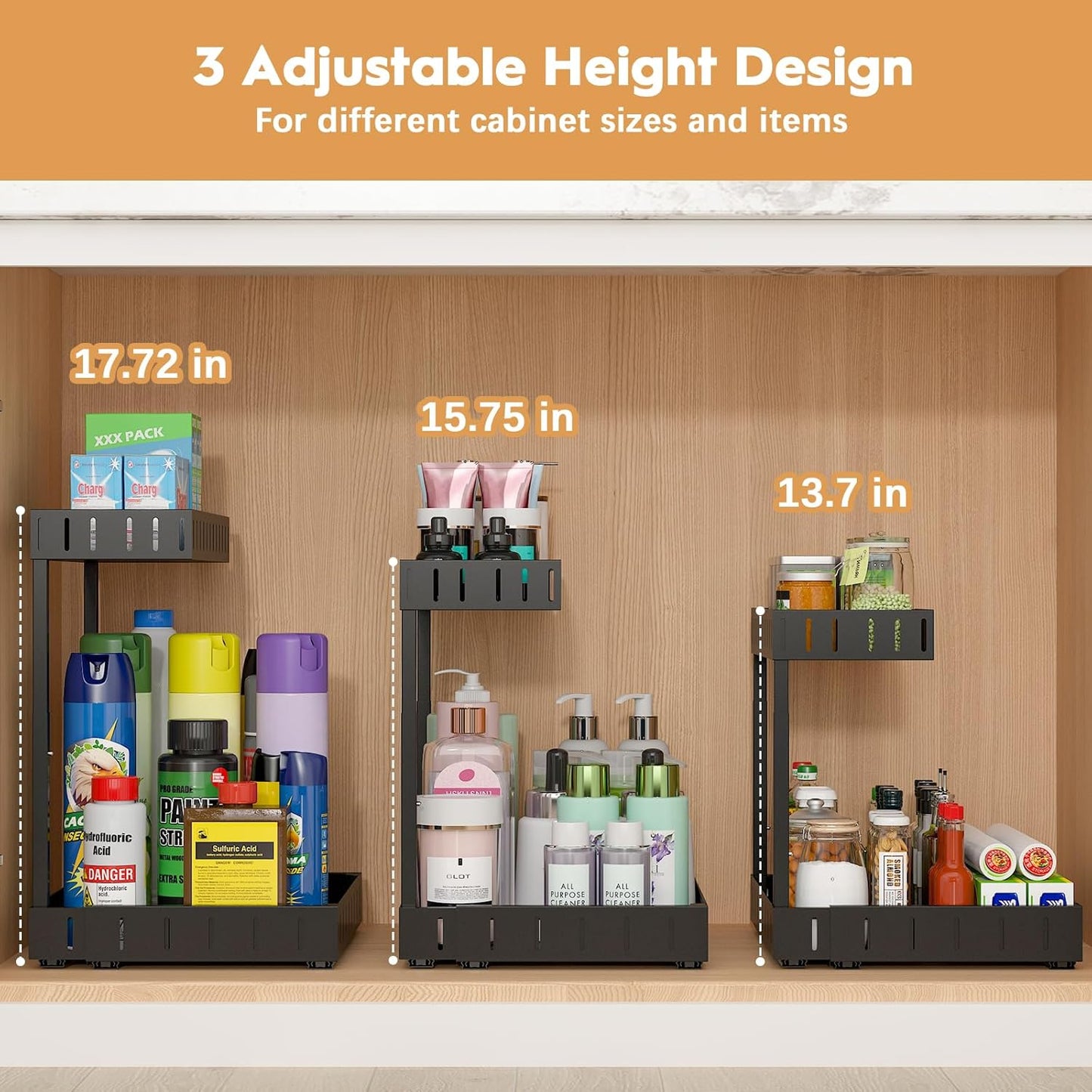 Under Sink Organizer, 2 Tier Expandable Under Cabinet Organizer