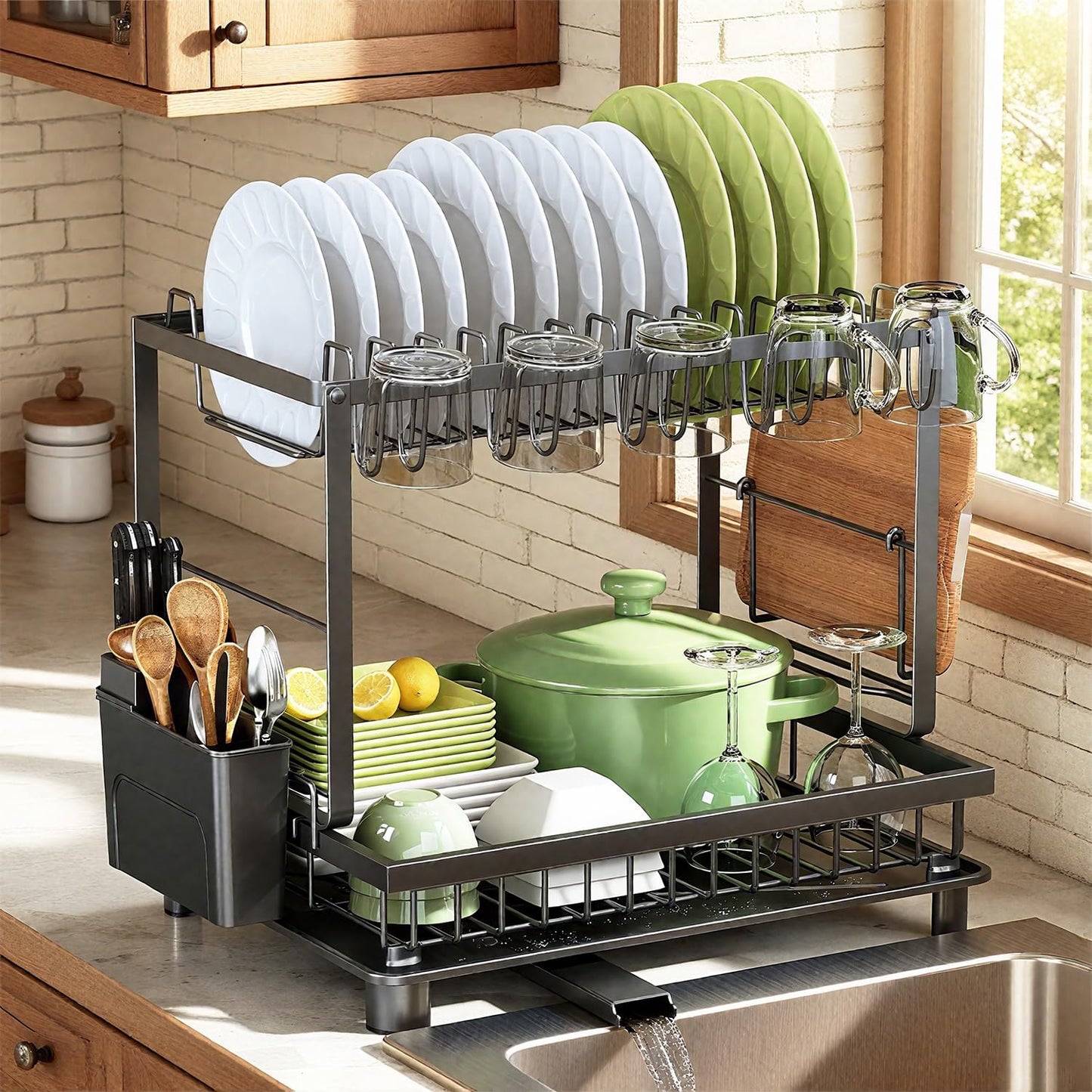 Dish Drying Rack, 2 Tier Space-Saving Dish Rack