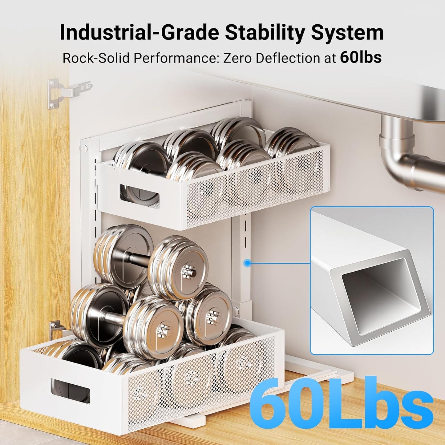 Pull-out Under Kitchen Sink Organizer, Metal Functional Under Sink Organizer