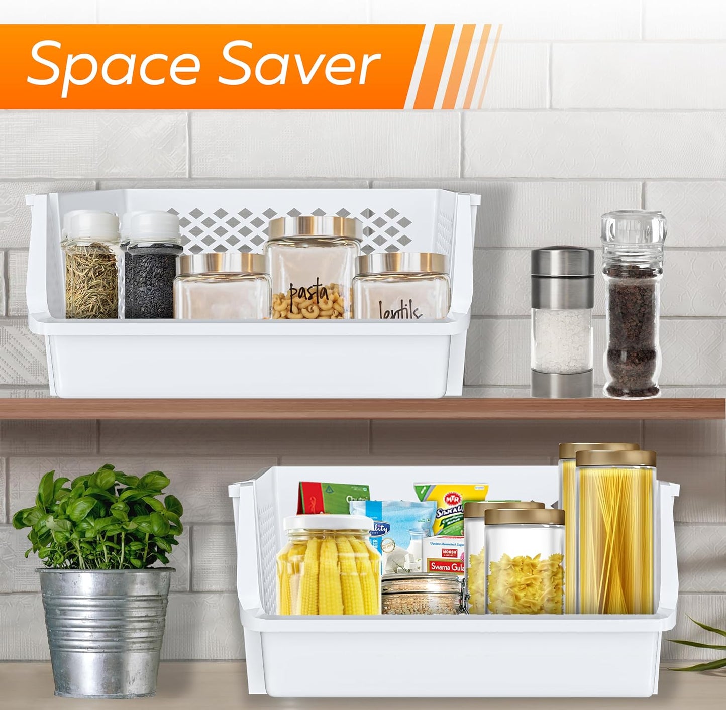 TidyFriend 6 Pack XLarge Stackable Storage Bins Open Front for Pantry Organizers and Storage