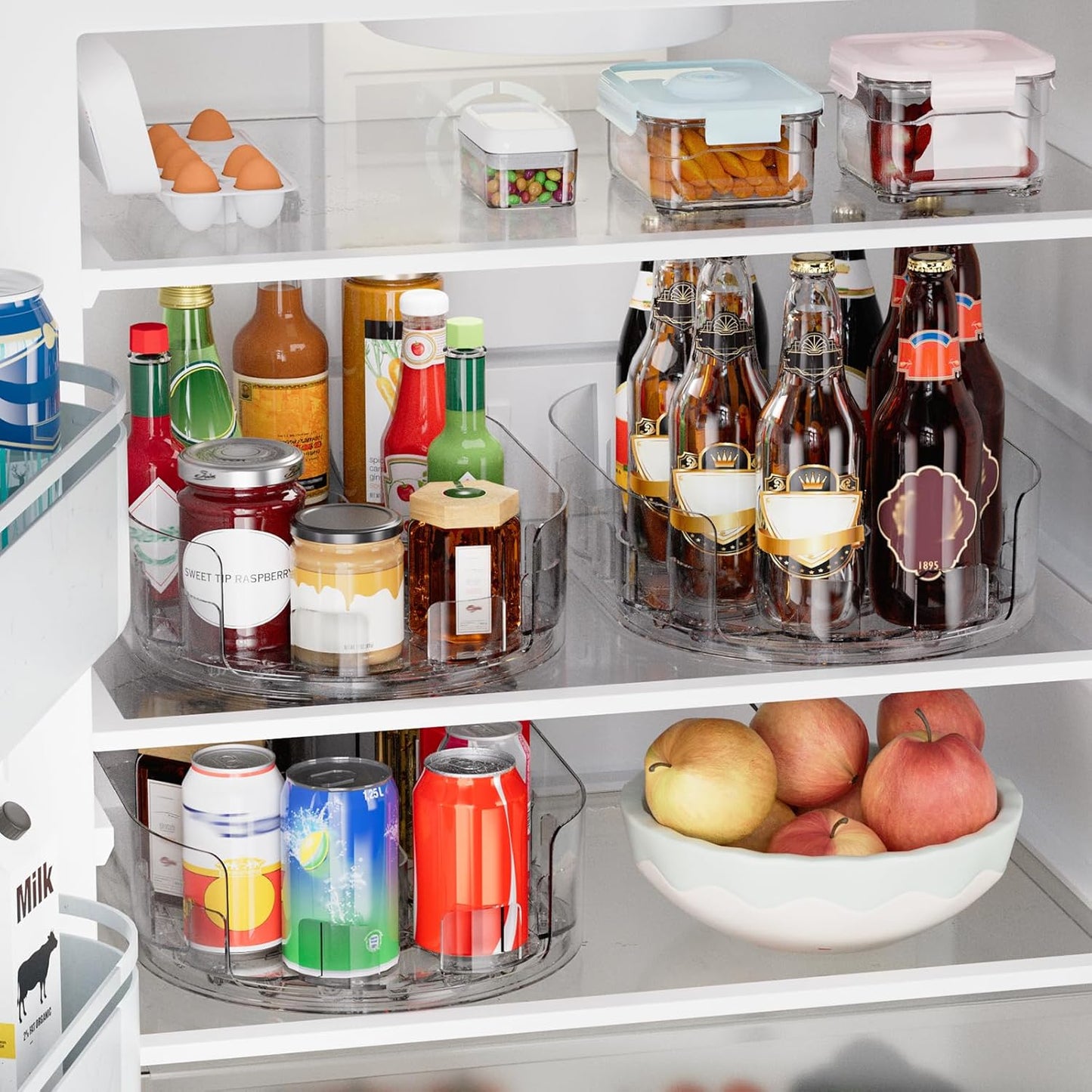 Lazy Susan Organizer for Refrigerator, 13.5'' x 8.5'' Clear Rectangular Turntable Fridge Organizer for Condiments in Refrigerator, Cabinet, Pantry, or Kitchen Countertop (2 Pack)