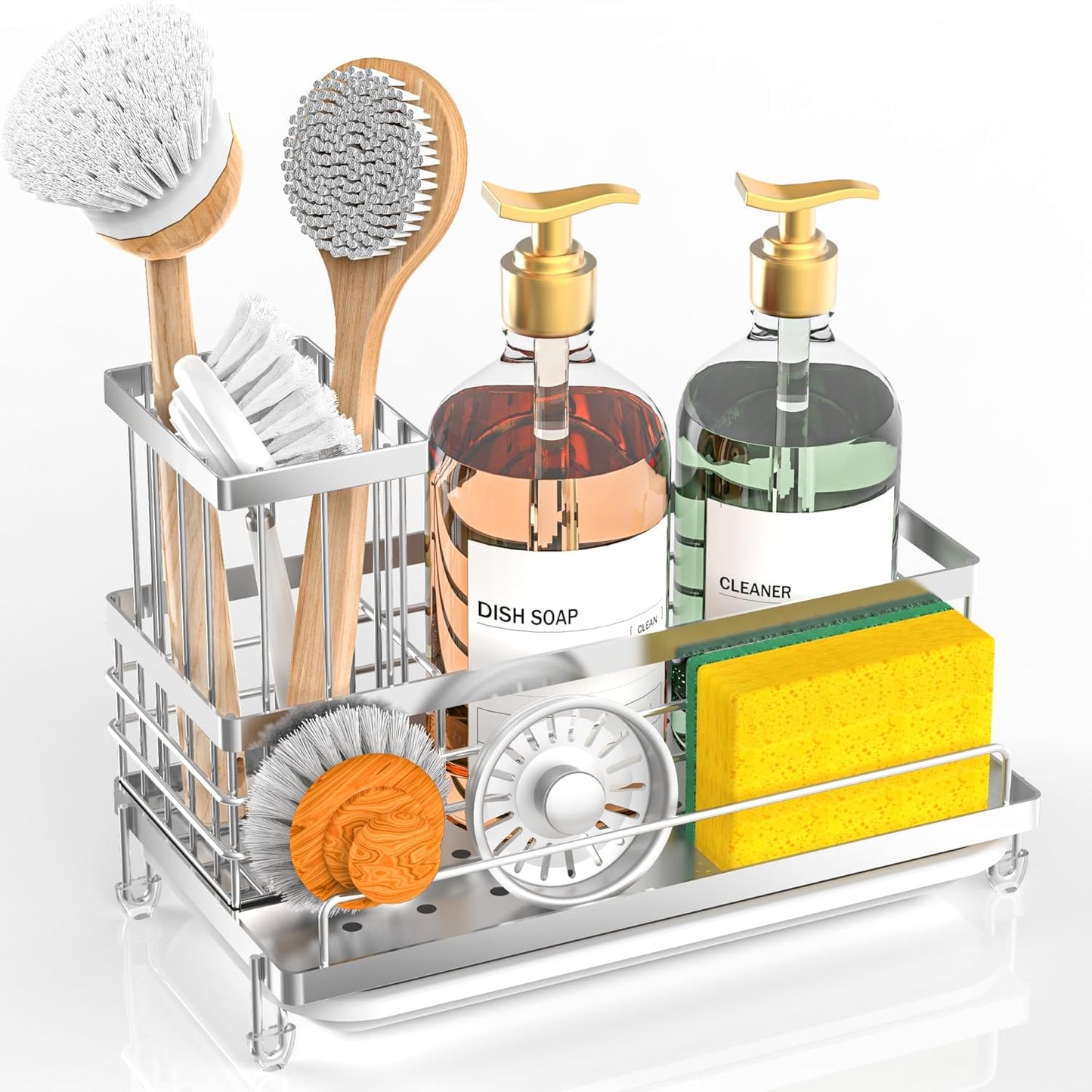 Stainless Steel Kitchen Sink Caddy Organizer, Sponge Holder for Sink Rustproof
