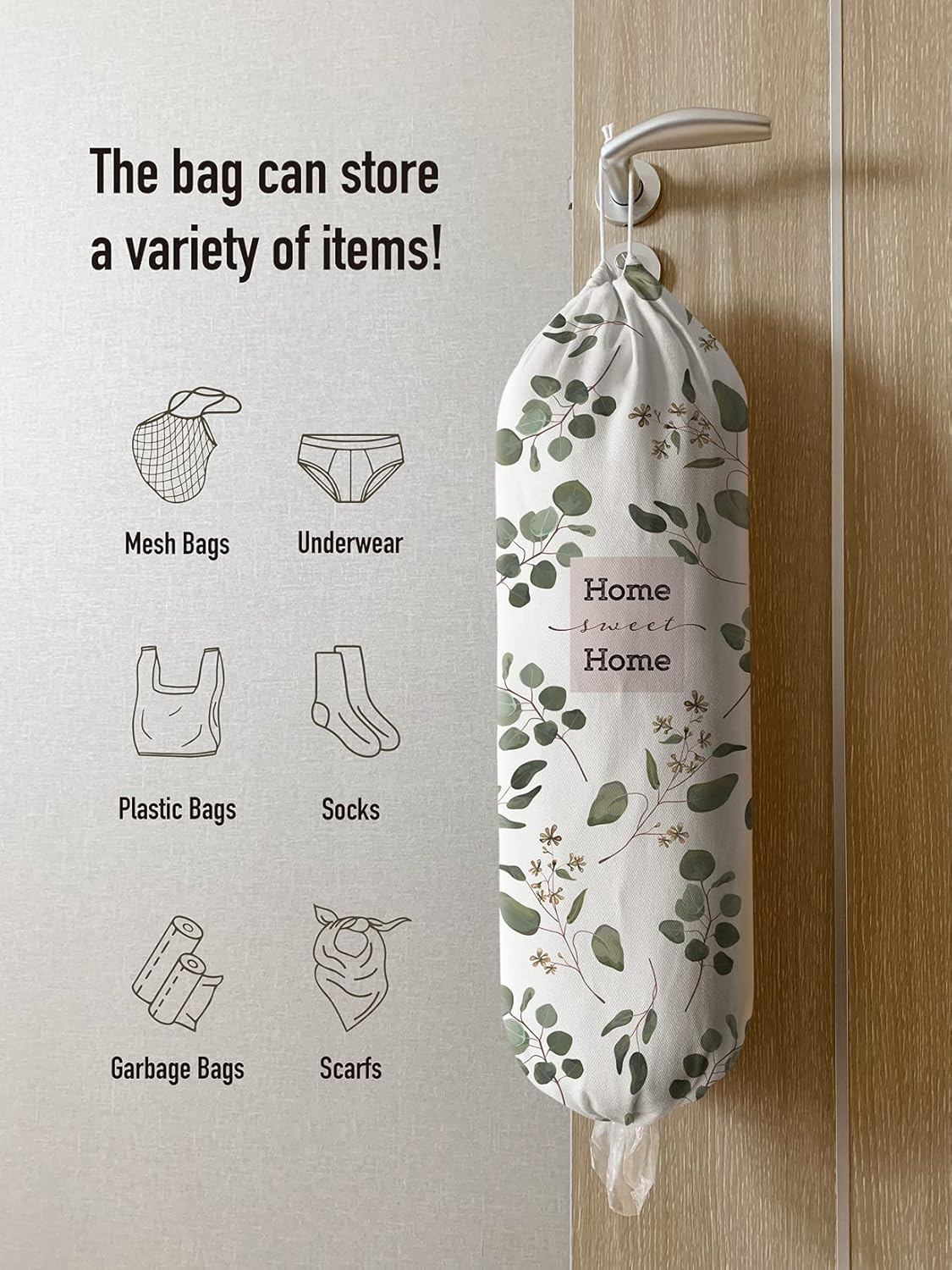 Grocery Bag Storage Dispenser,Eucalyptus Leaves Plastic Bag Holder,Garbage Shopping Trash bags Carrier Organizer,Farmhouse Sweet Home Kitchen Decor,Gifts for Women Grandma Mom