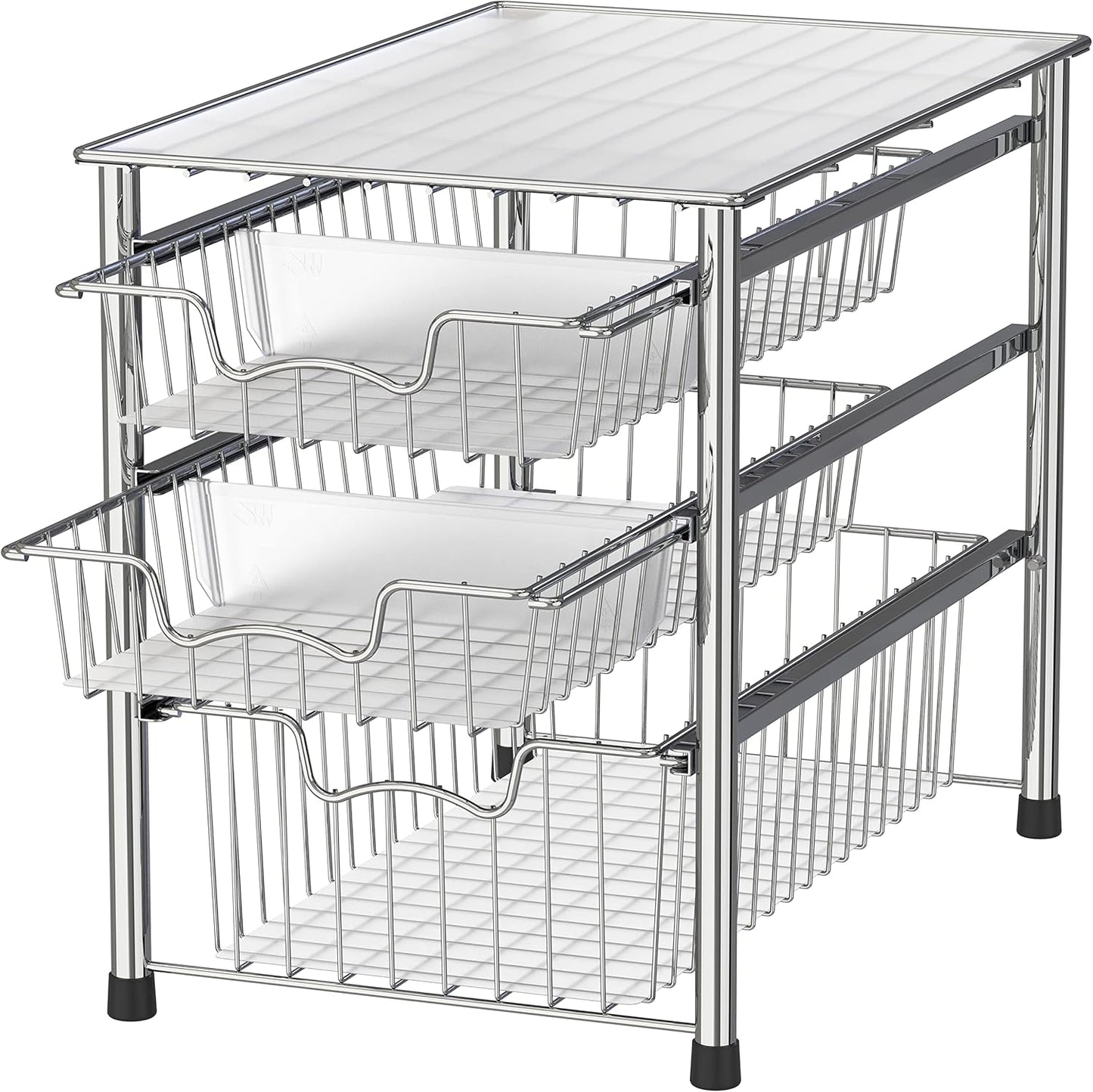 Stackable 3 Tier Sliding Basket Organizer Drawer, Chrome