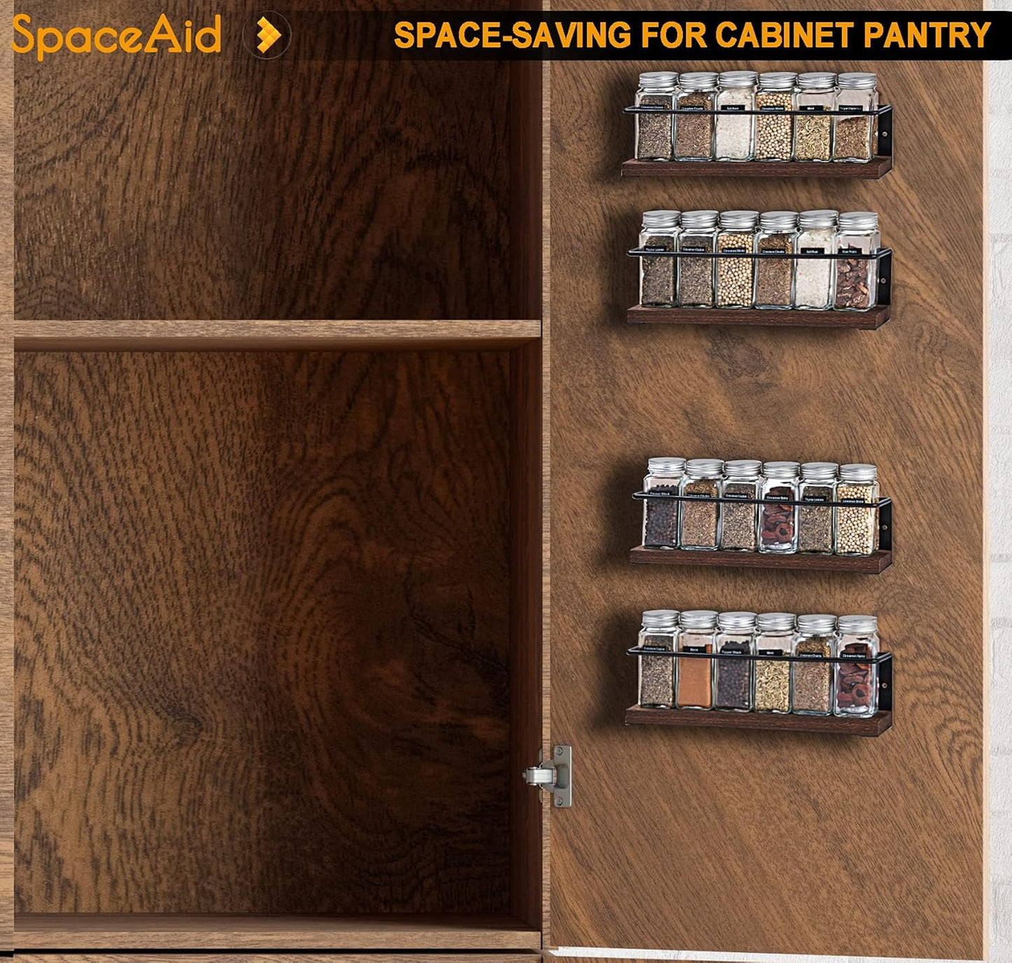 Spice Rack Organizer for Cabinet Door or Wall Mount (4 Pack) with 415 Spice Labels