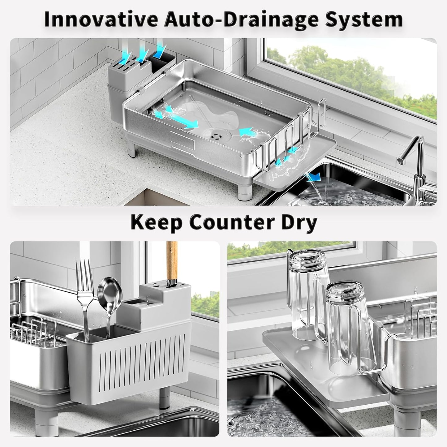 Dish Drying Rack, 304 Stainless Steel Dish Racks for Kitchen Counter