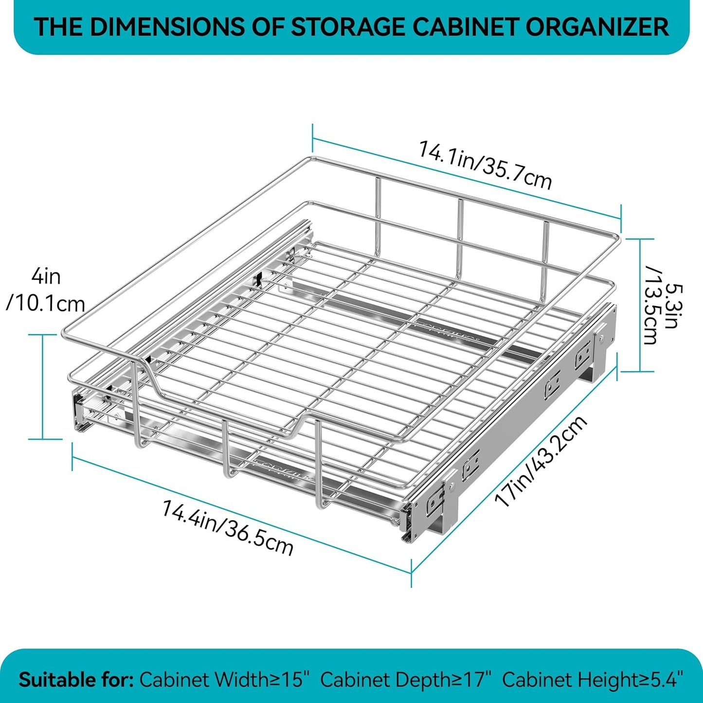 Pull Out Cabinet Organizer 15" W X 22" D, Slide Out Drawers For Kitchen Organizers and Storage