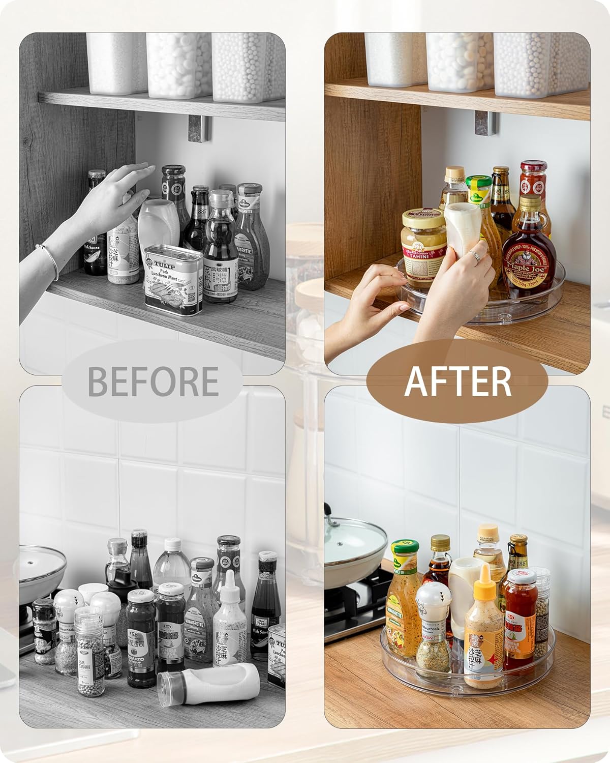 Clear Lazy-Susan Turntable Cabinet-Organizer – 2-Pack 11-Inch Lazy Susan Spice Rack Storage for Fridge Refrigerator Pantry